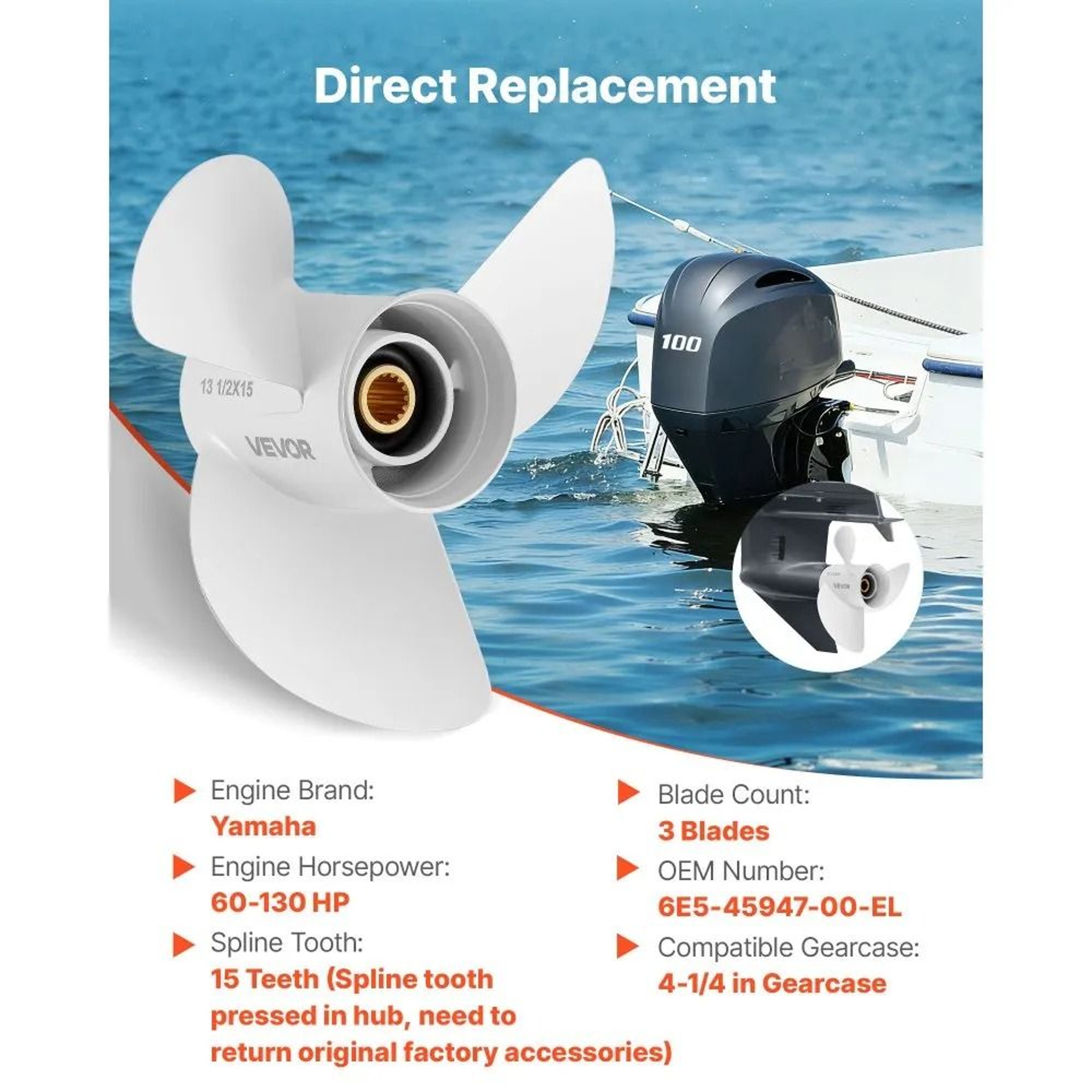 3 Blade Outboard Propeller For Yamaha 60130 HP Aluminum Boat Motor 4