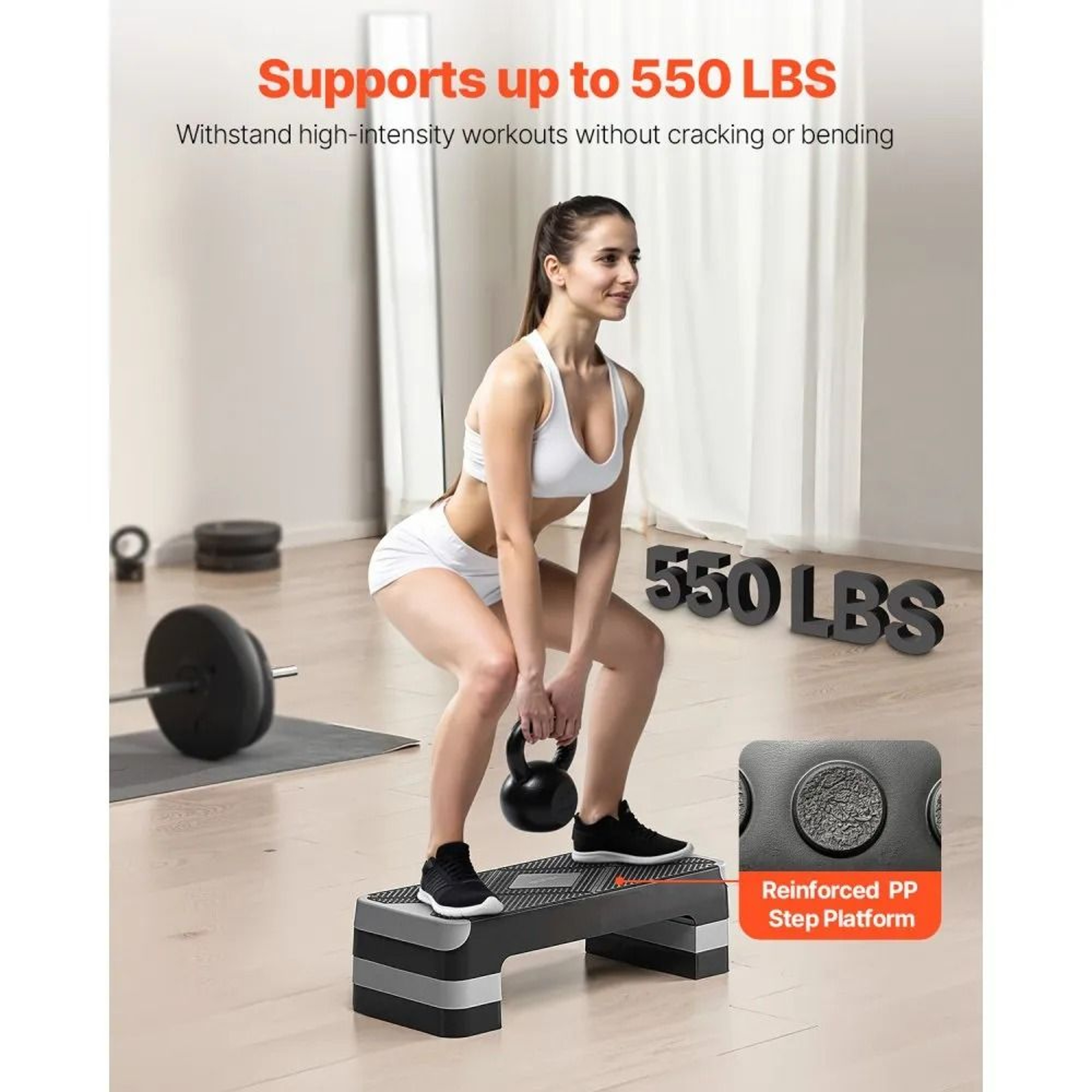 Adjustable Aerobic Step Platform 28 Inch Workout Stepper With Risers 1