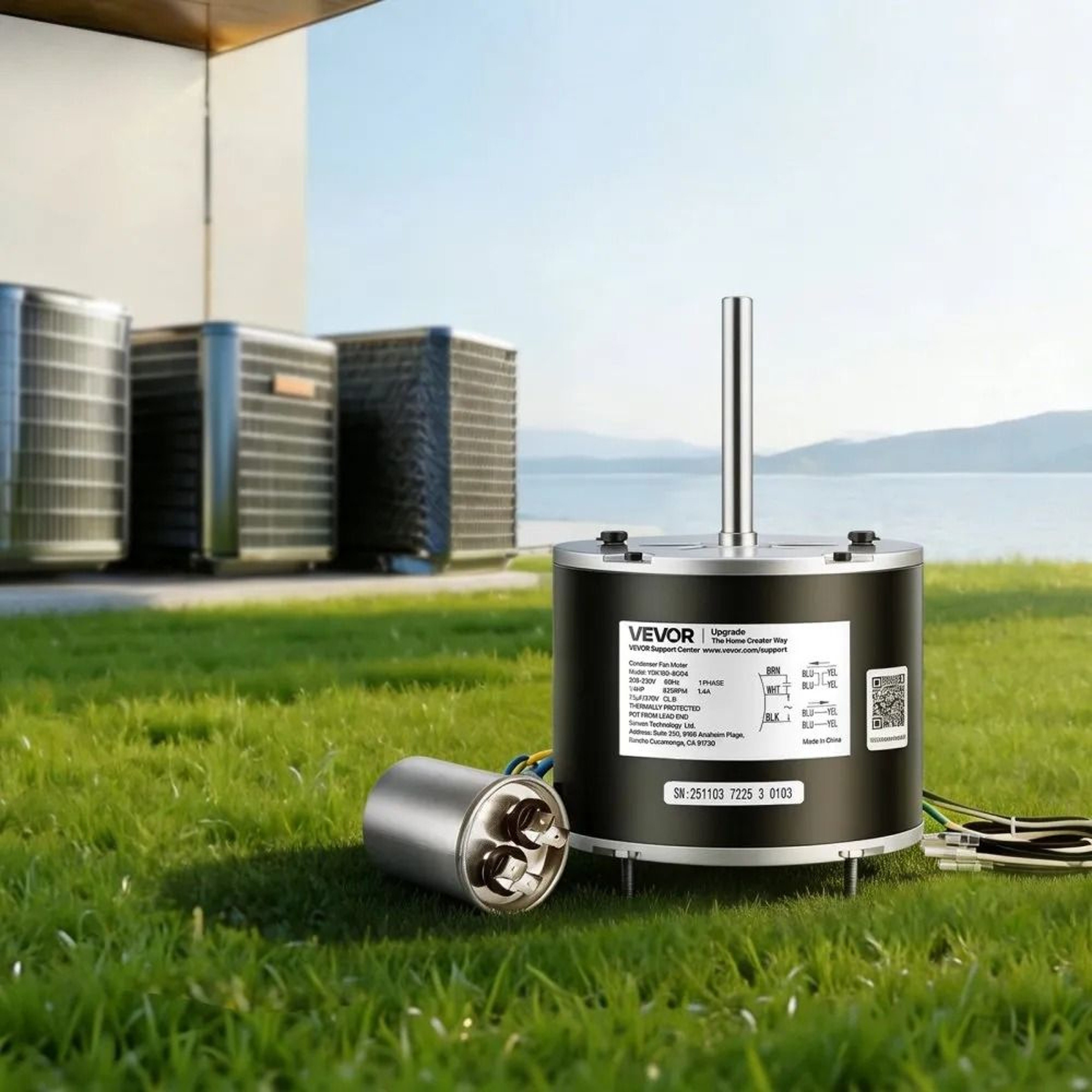 Condenser Fan Motor 14HP 825RPM 208230V With Capacitor 4