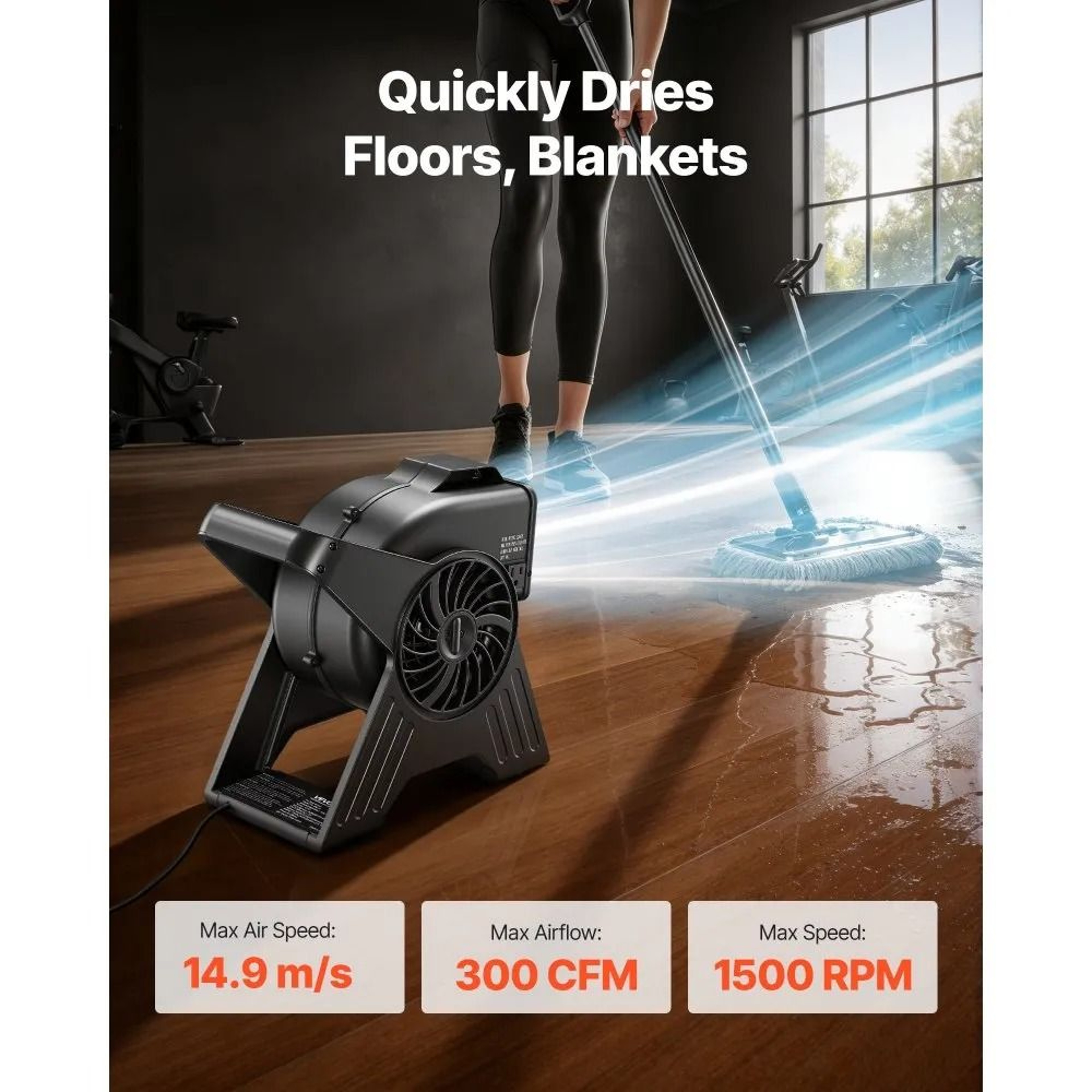 13 Utility Floor Fan 300 CFM High Velocity Air Mover With 3 Speeds For Fast Carpet Drying 1