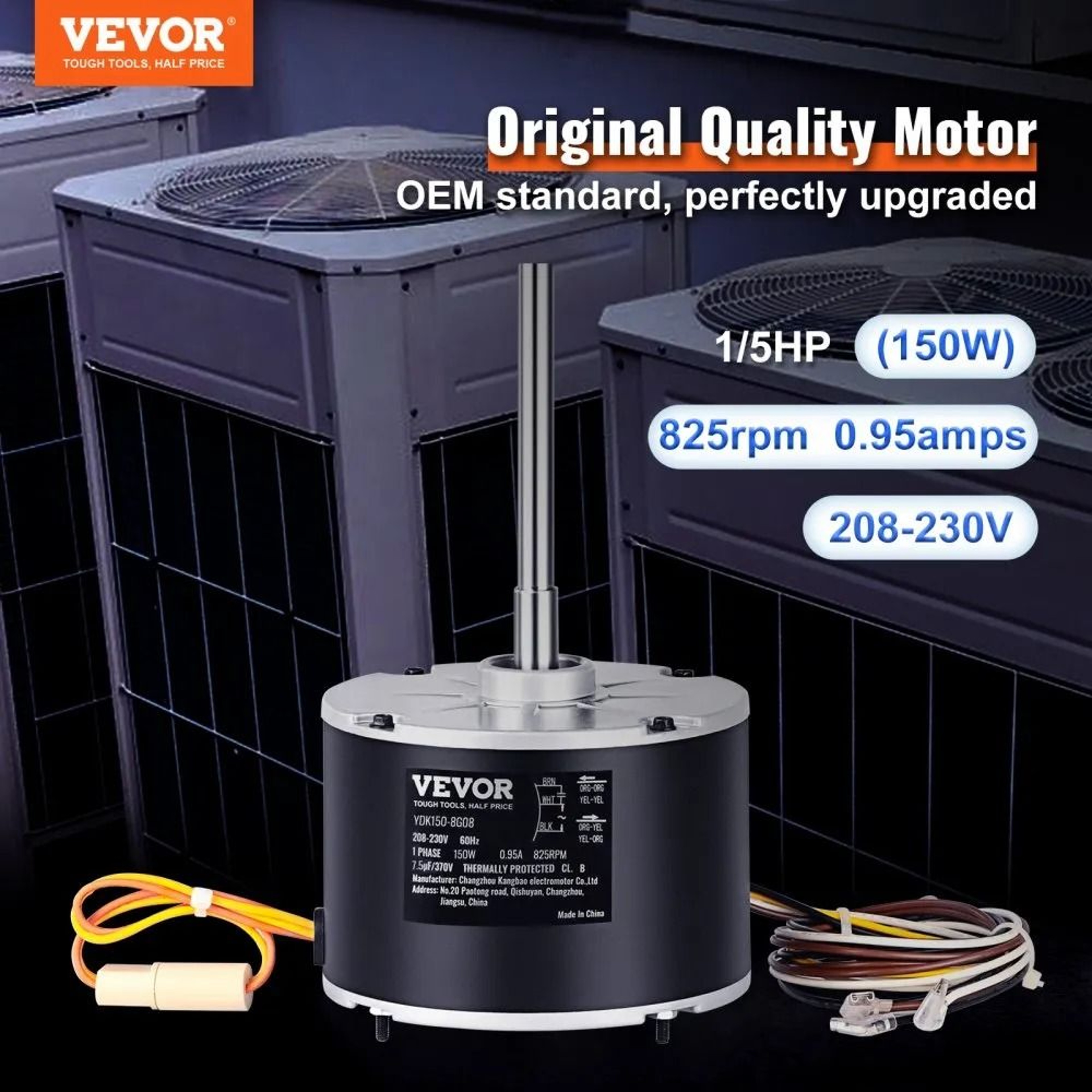 Condenser Fan Motor 15 HP 208230V 825 RPM AC Condenser Motor Replacement With Reversible Rotation 1