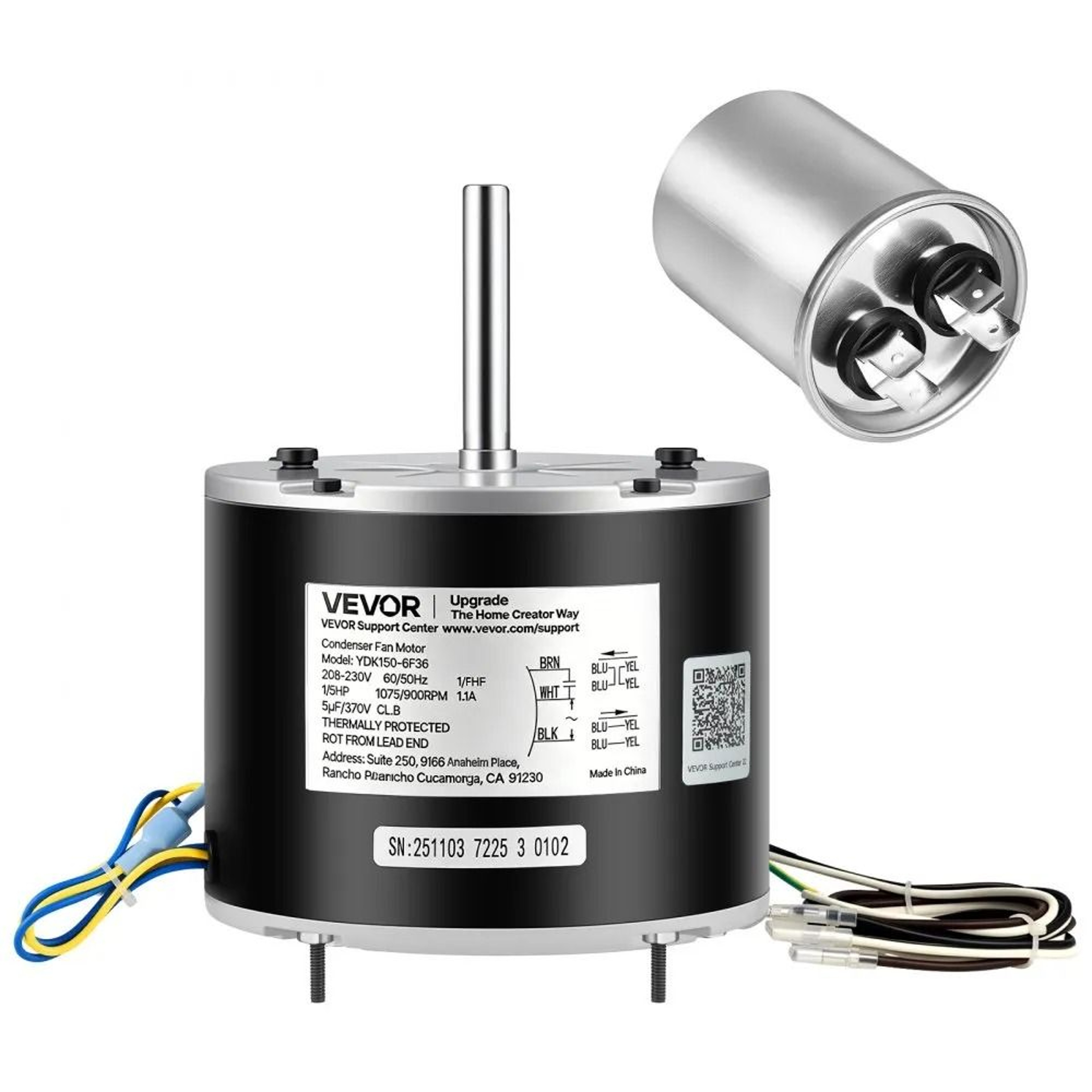 Universal 15HP Condenser Fan Motor With Capacitor 208230V 1075900 RPM HVAC AC Replacement 6