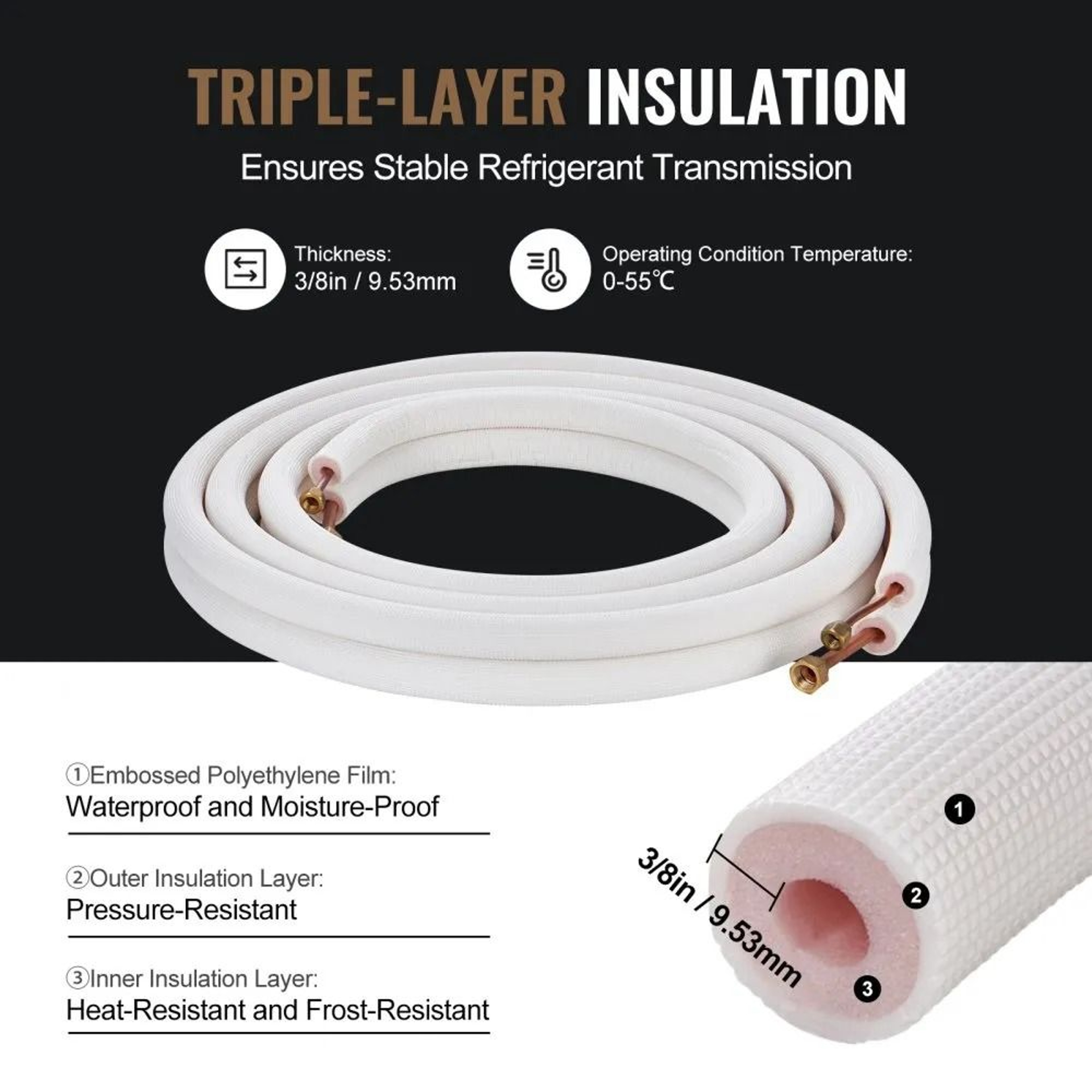 16FT Mini Split Line Set 14 38 Copper Tubing HVAC Kit With Triple Insulation 3