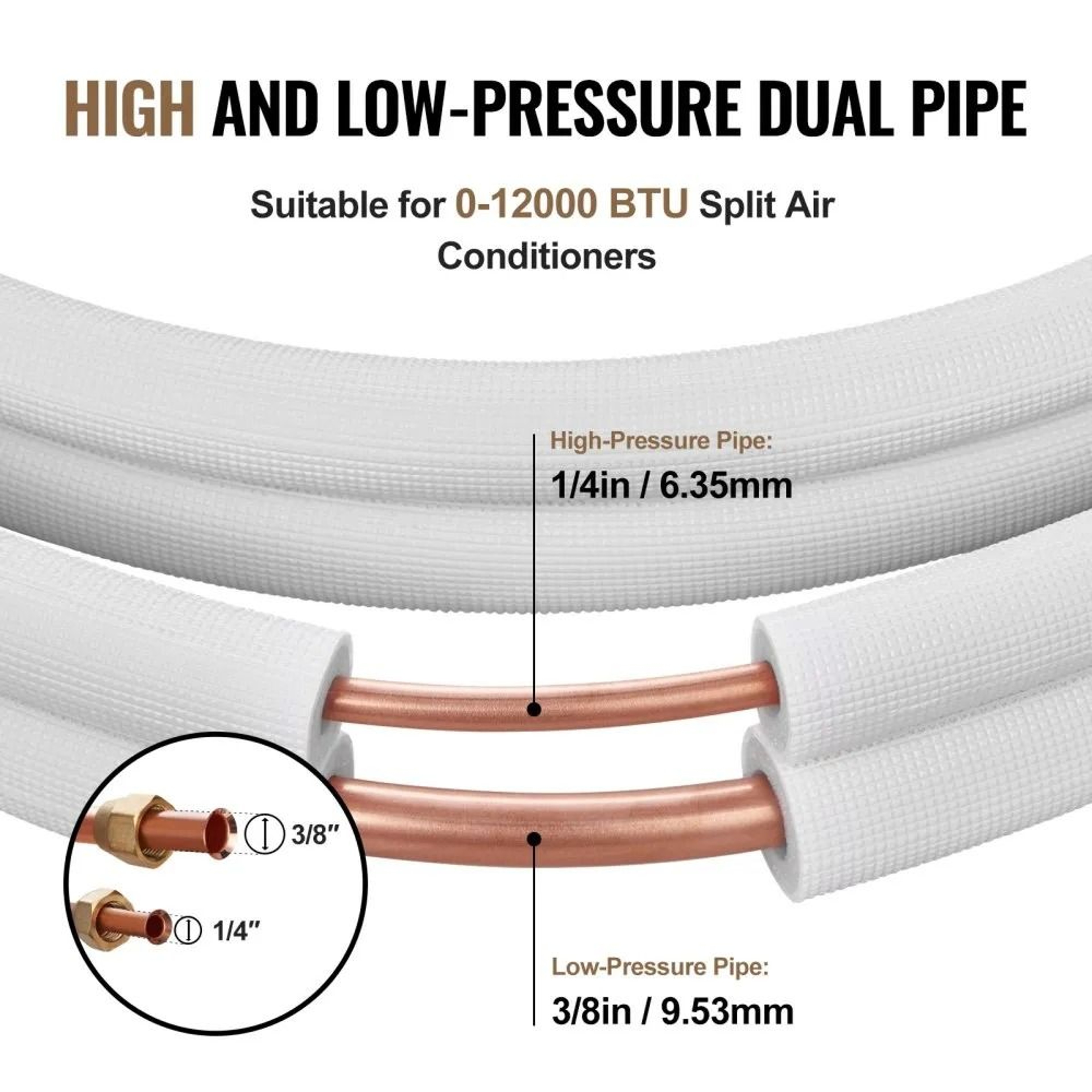 16FT Mini Split Line Set 14 38 Copper Tubing HVAC Kit With Triple Insulation 5