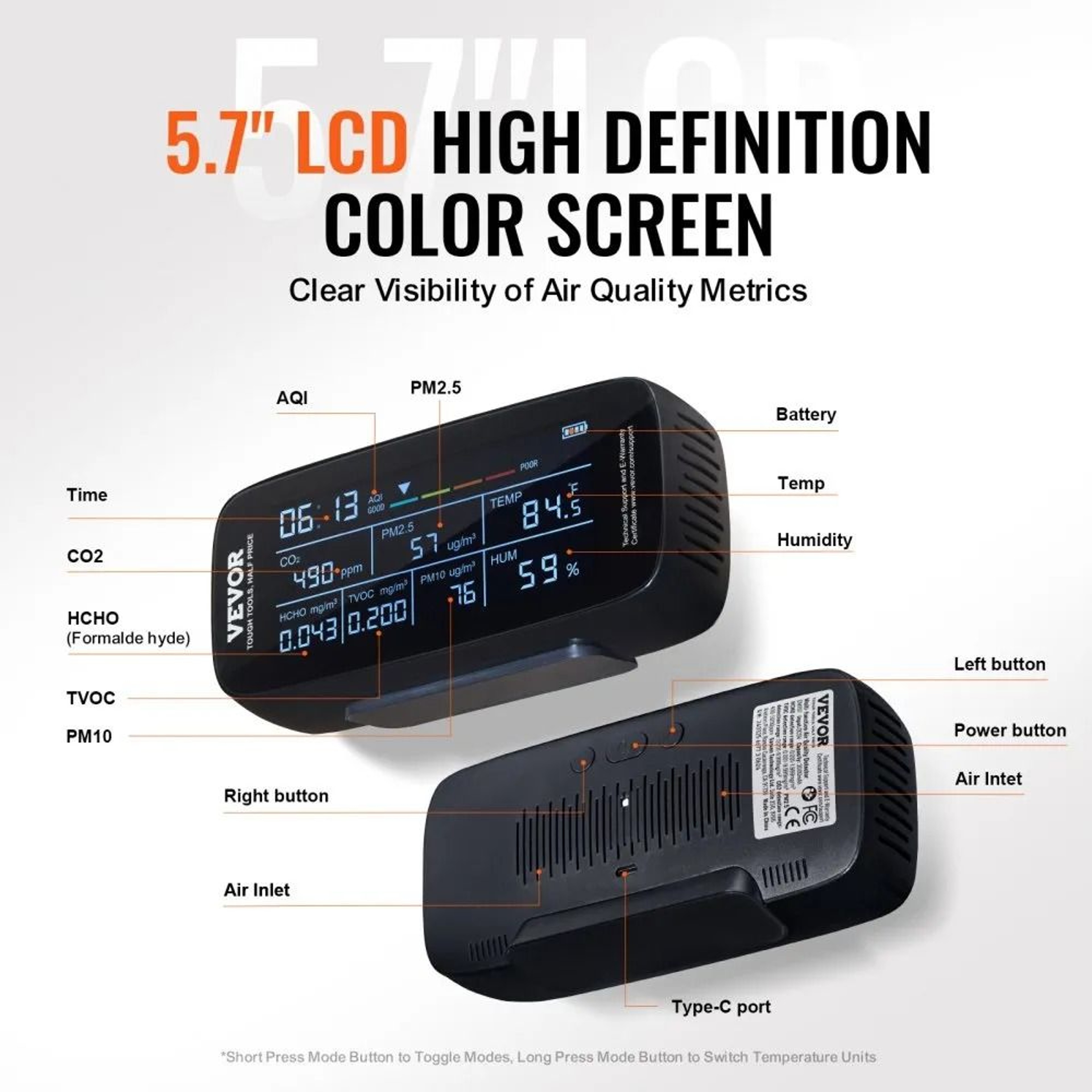 9 In 1 Air Quality Monitor CO2 Detector With PM25 HCHO TVOC Sensor 3