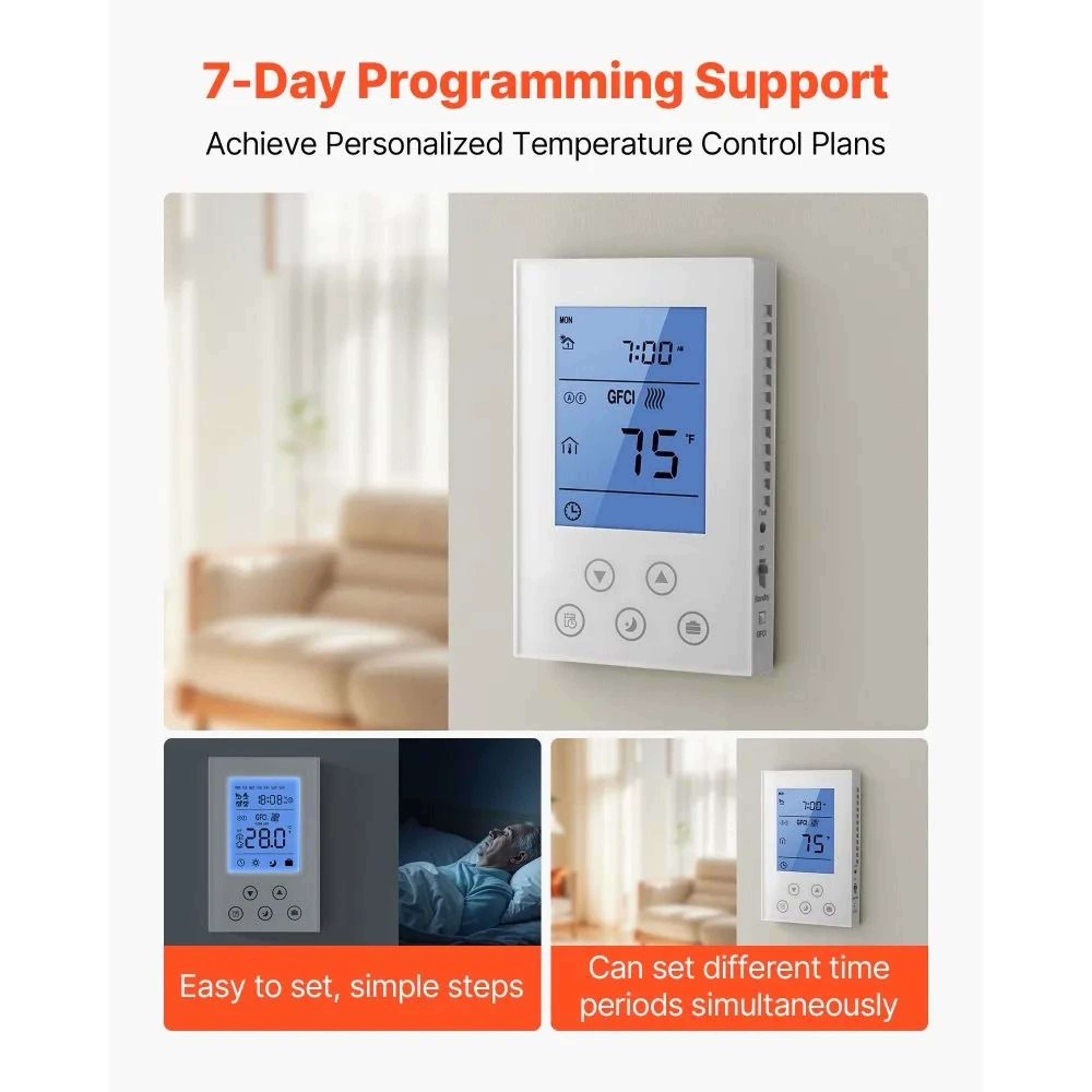 7 Day Programmable Thermostat For Underfloor Heating Cable Heat Pump With GFCI Sensor 1