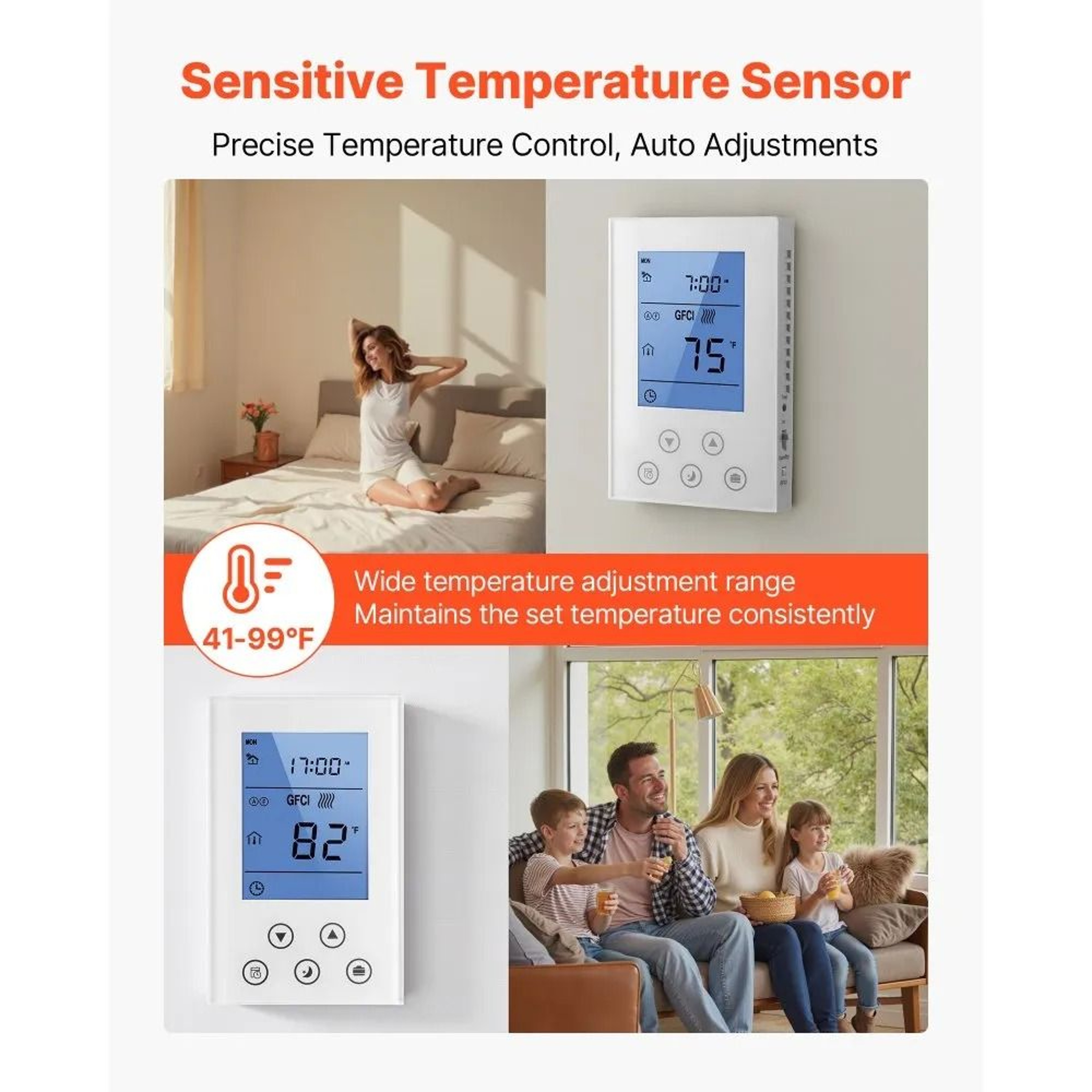 7 Day Programmable Thermostat For Underfloor Heating Cable Heat Pump With GFCI Sensor 4