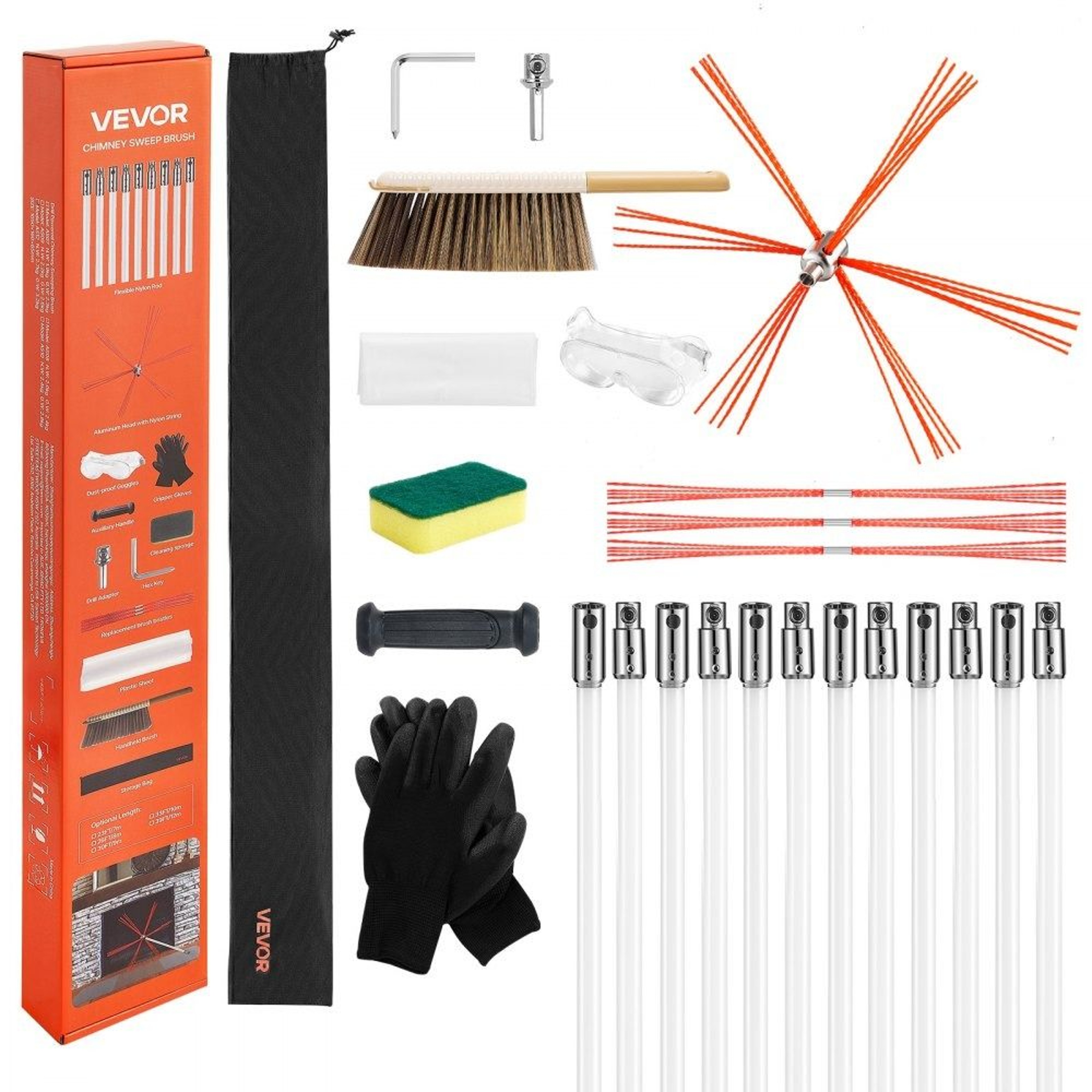 39FT Chimney Sweep Kit With Flexible Rods And Fireplace Cleaning Brush 0