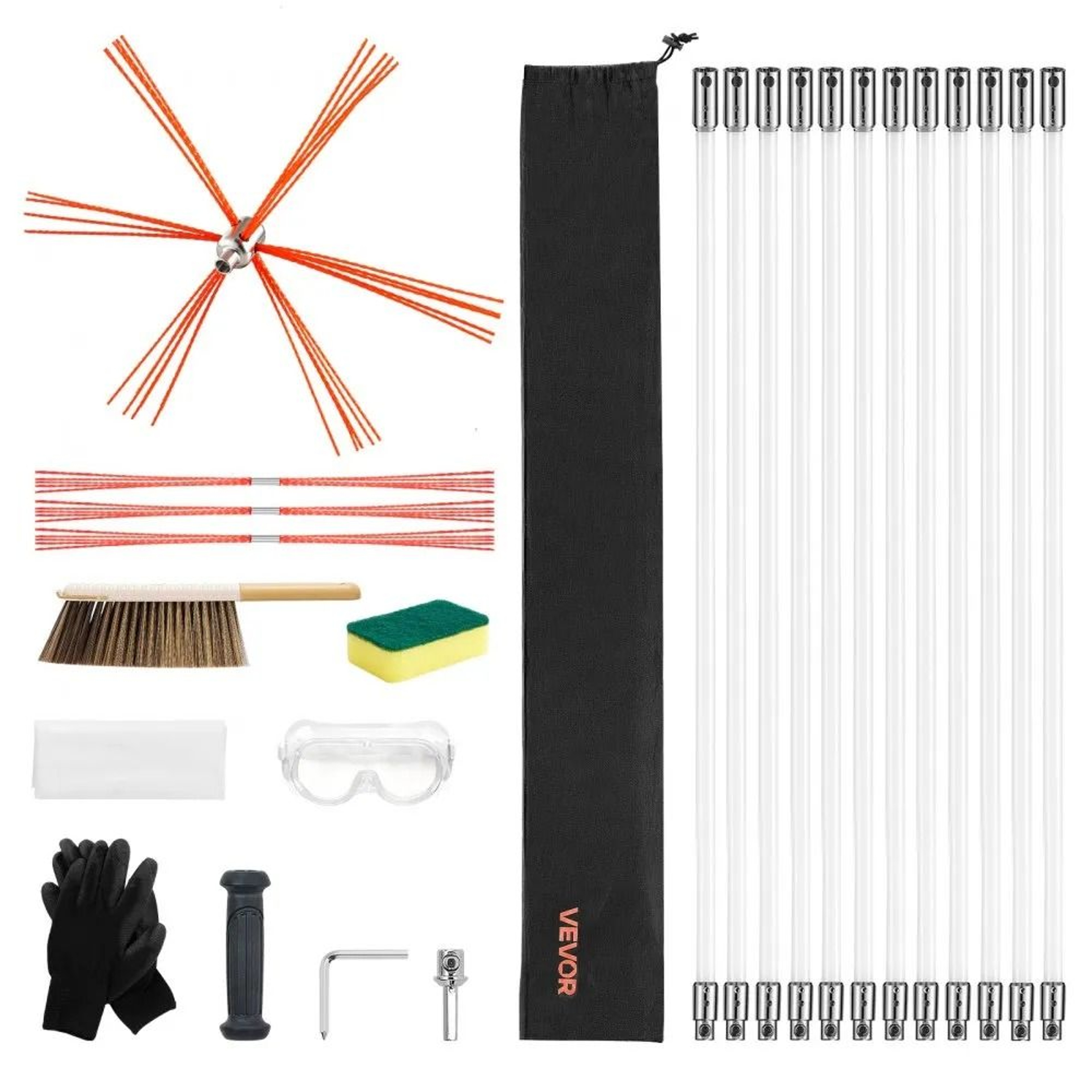 39FT Chimney Sweep Kit With Flexible Rods And Fireplace Cleaning Brush 10