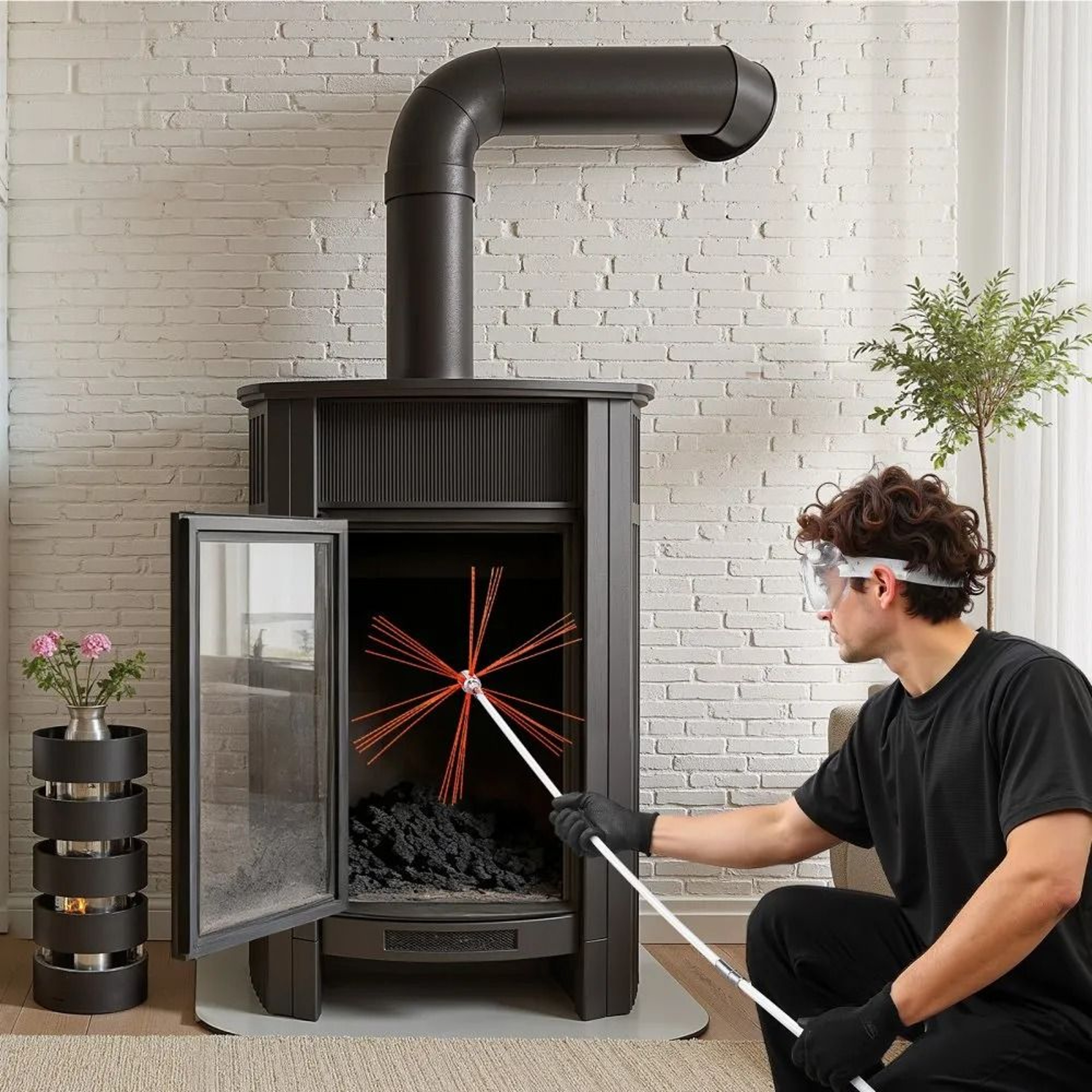 39FT Chimney Sweep Kit With Flexible Rods And Fireplace Cleaning Brush 4