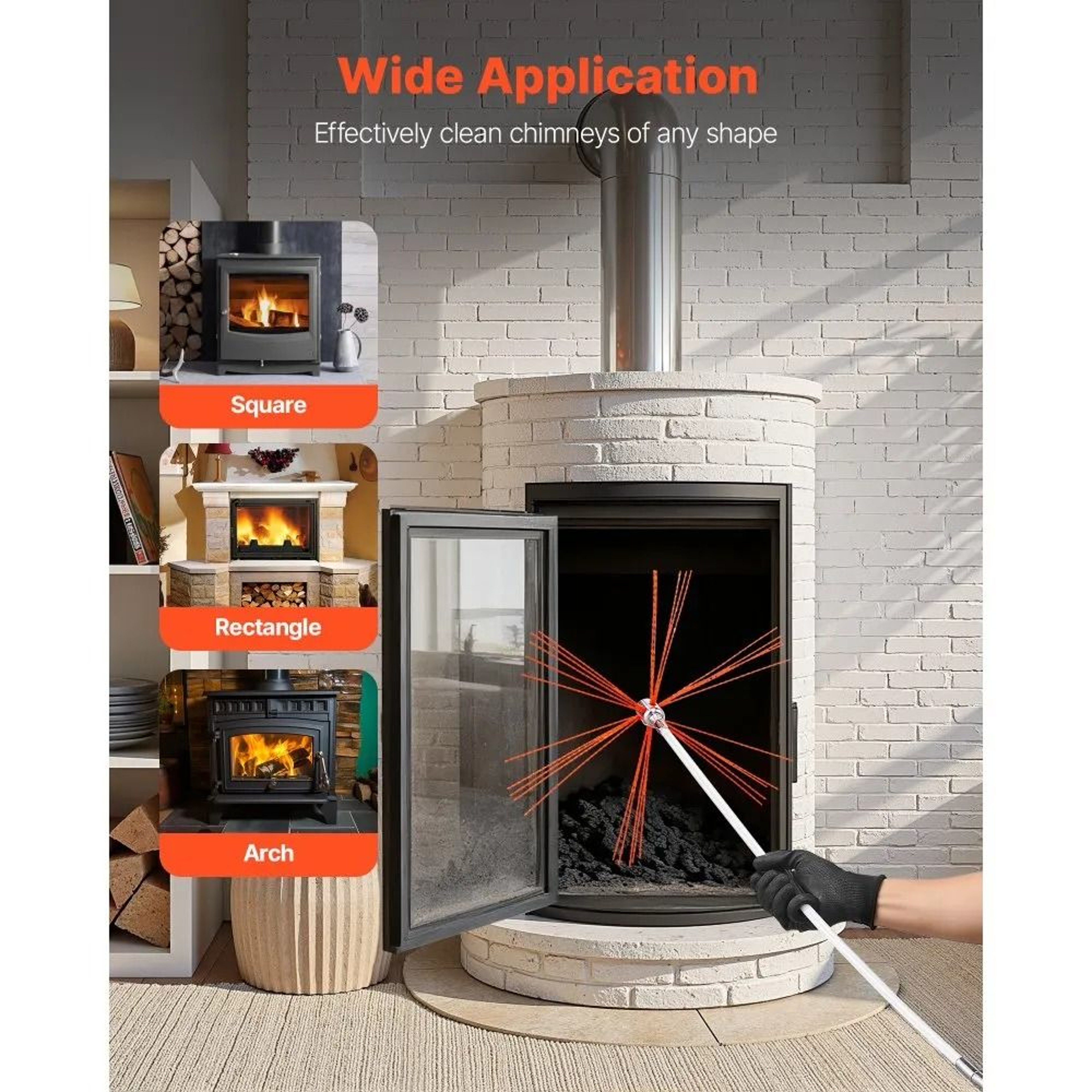 39FT Chimney Sweep Kit With Flexible Rods And Fireplace Cleaning Brush 2