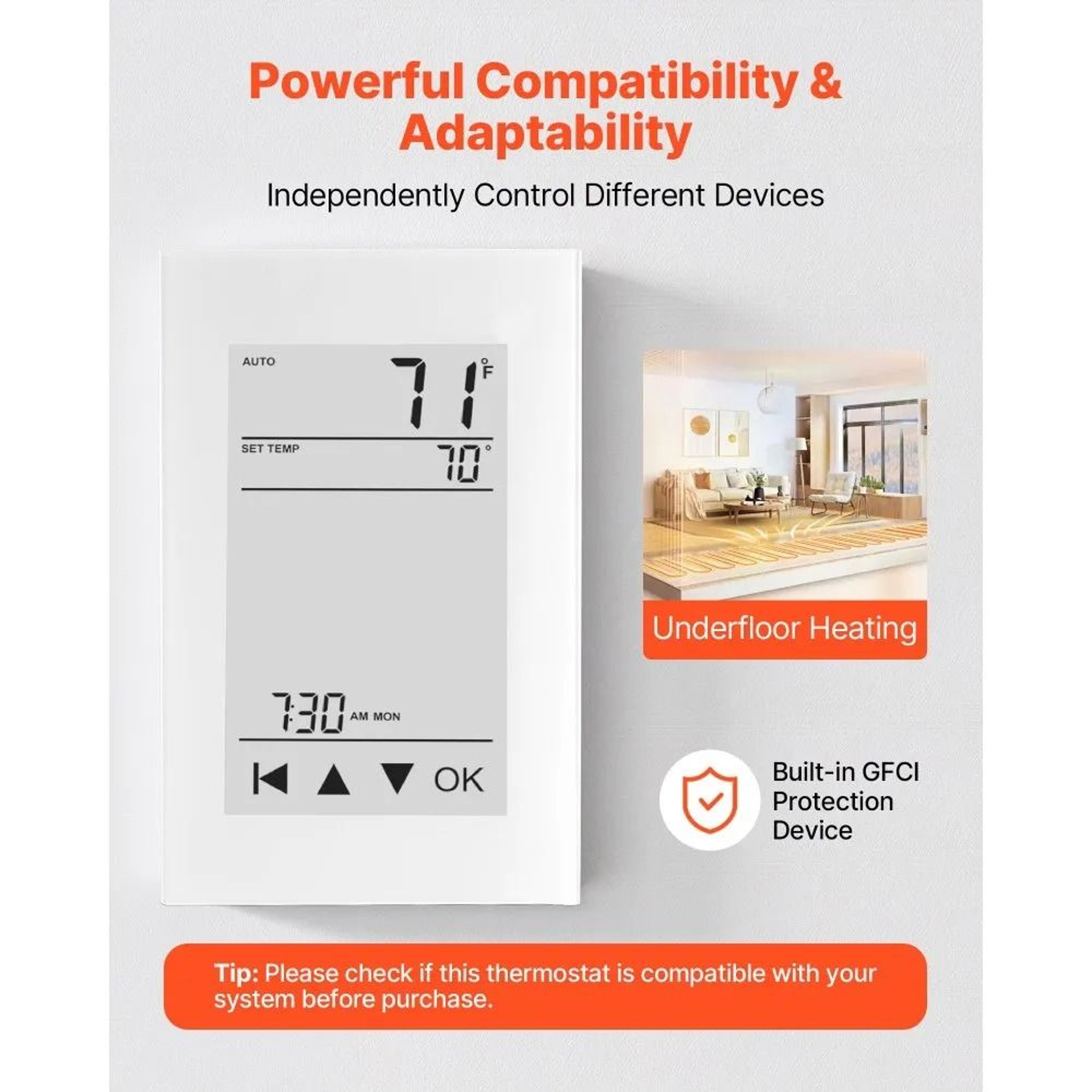 Smart 7Day Programmable Thermostat For Radiant Floor Heating  Heat Pump With LCD Touchscreen 5