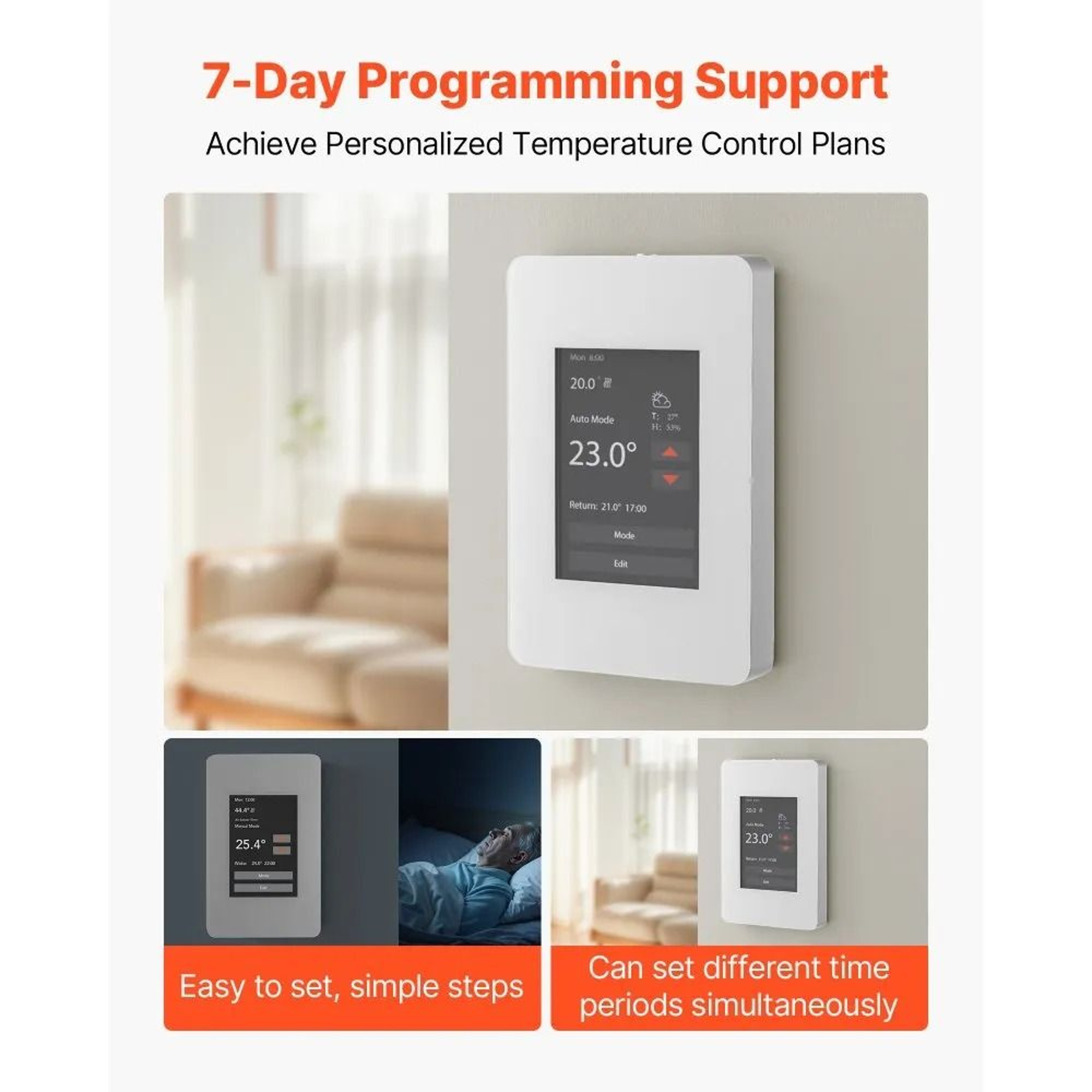Programmable Thermostat For Radiant Floor Heating With TFT Touchscreen  7Day Scheduling 3