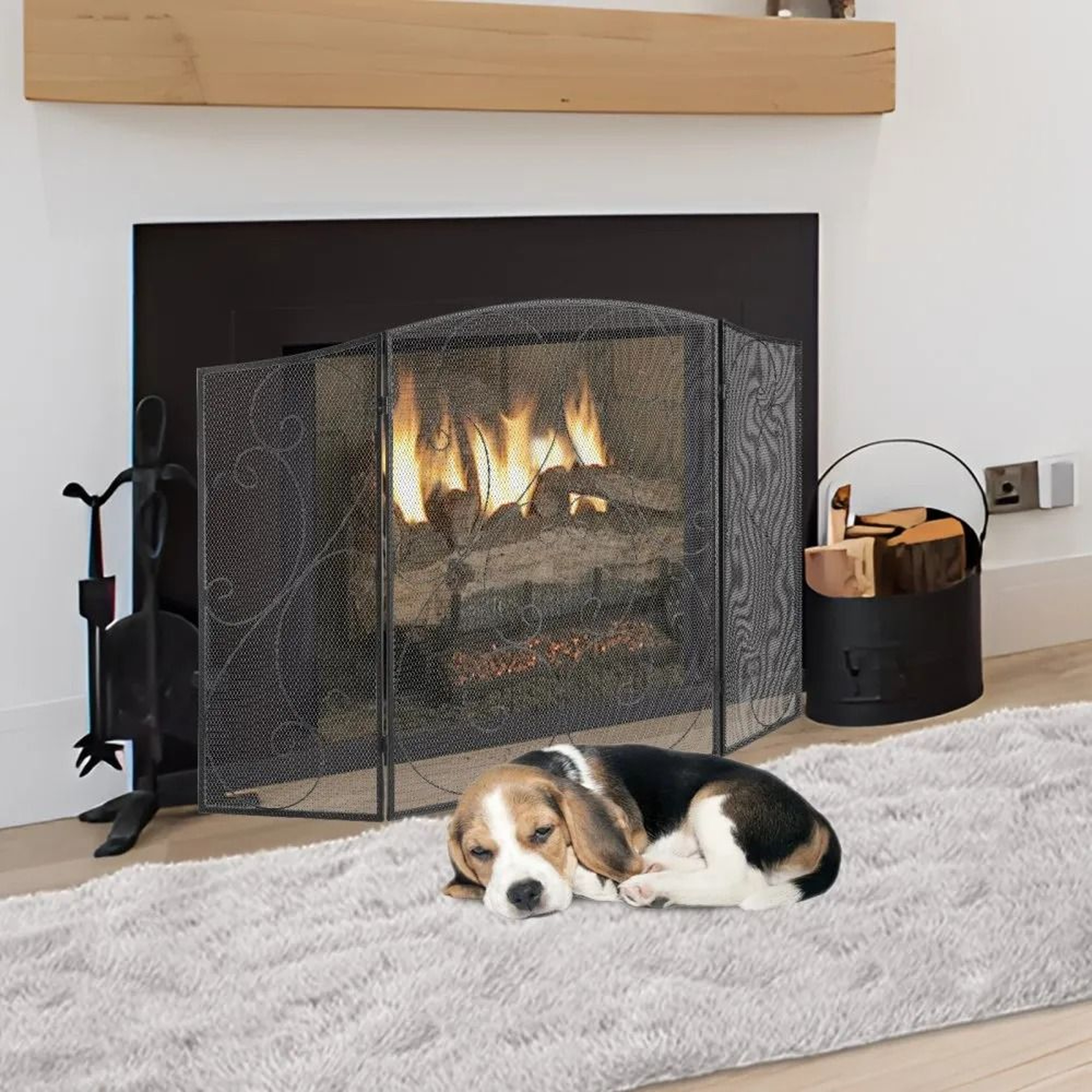 48 Inch Fireplace Screen 3 Panel Foldable Iron Fireplace Spark Guard For Home Safety 6