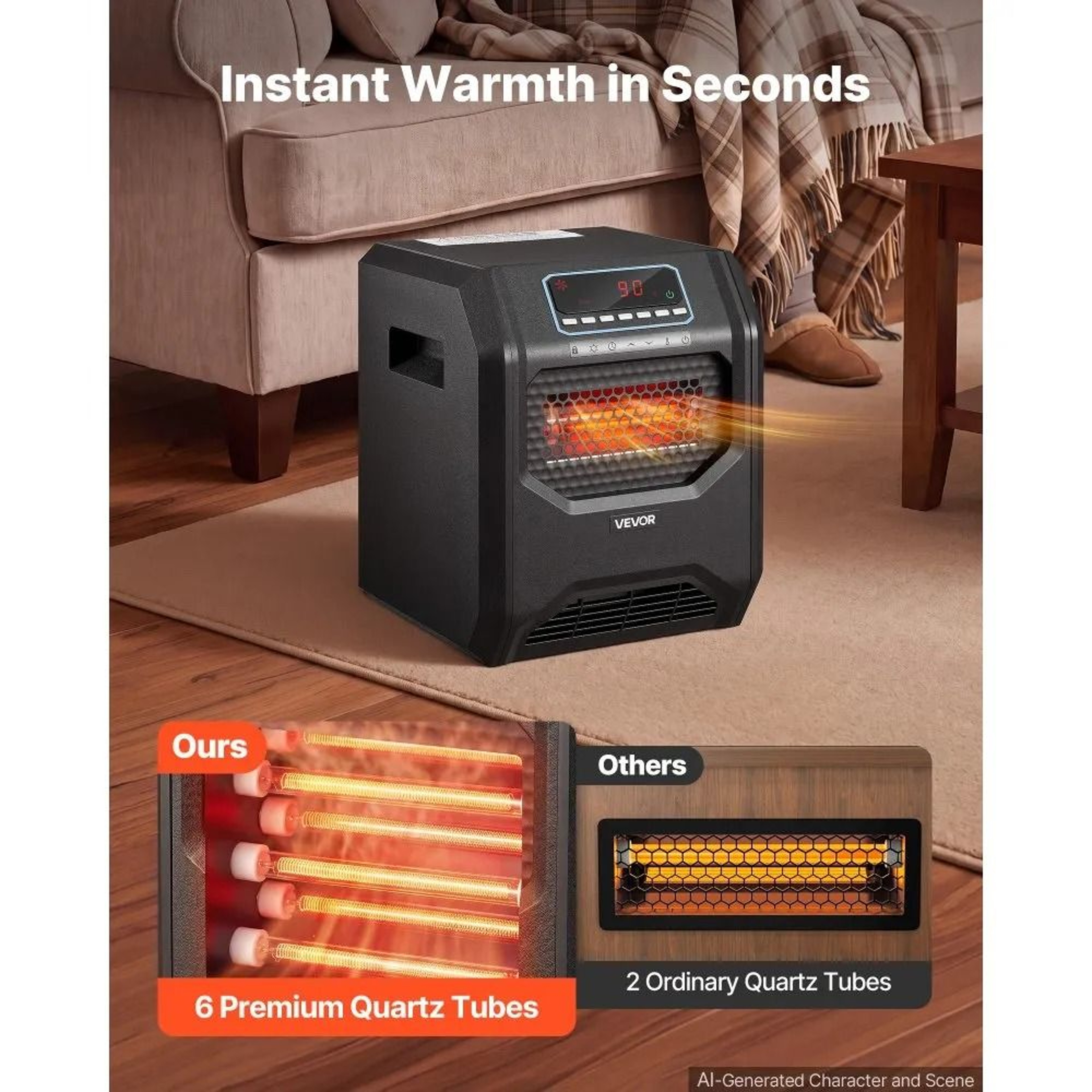 1500W Infrared Heater Portable Electric Space Heater With Remote Control 7