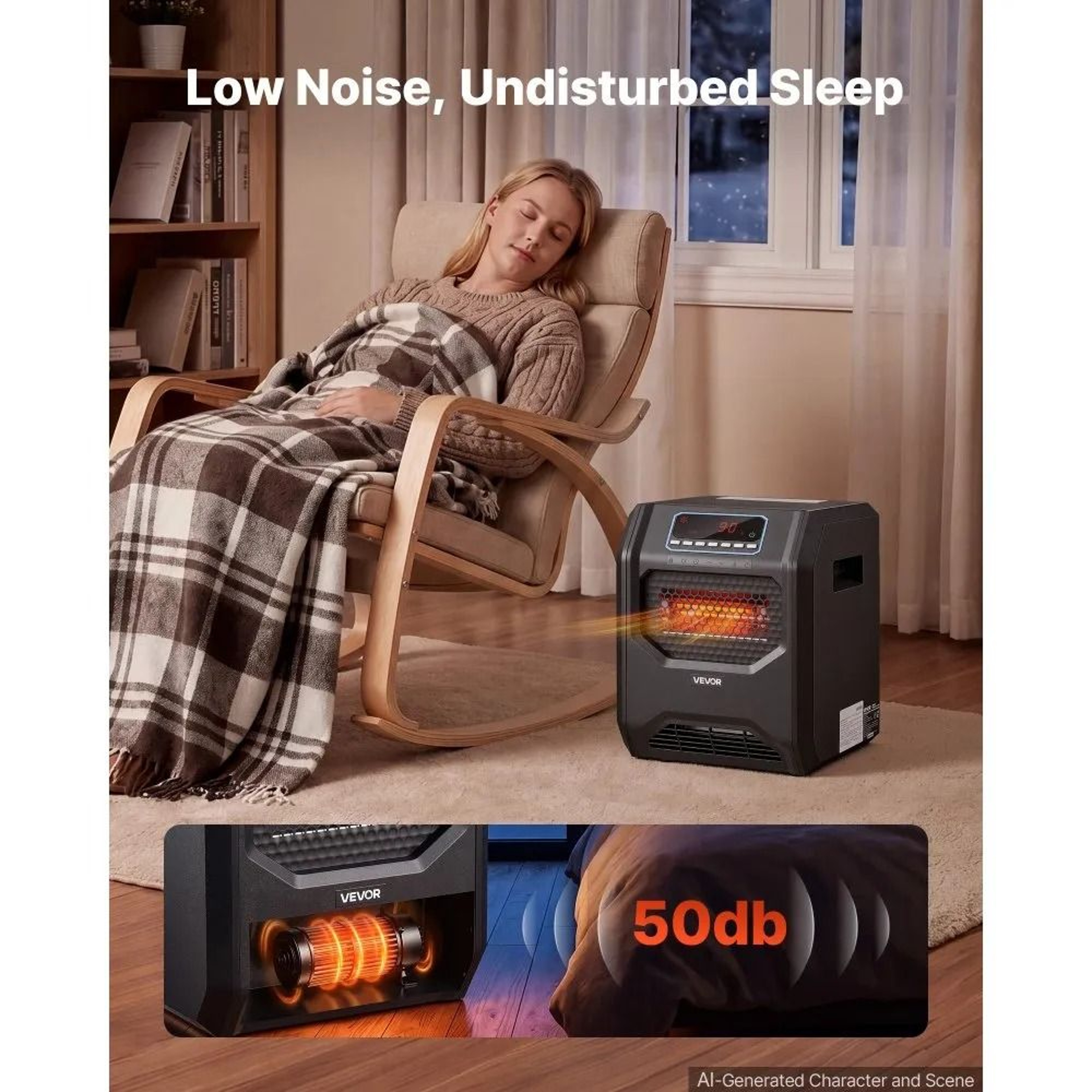 1500W Infrared Heater Portable Electric Space Heater With Remote Control 2