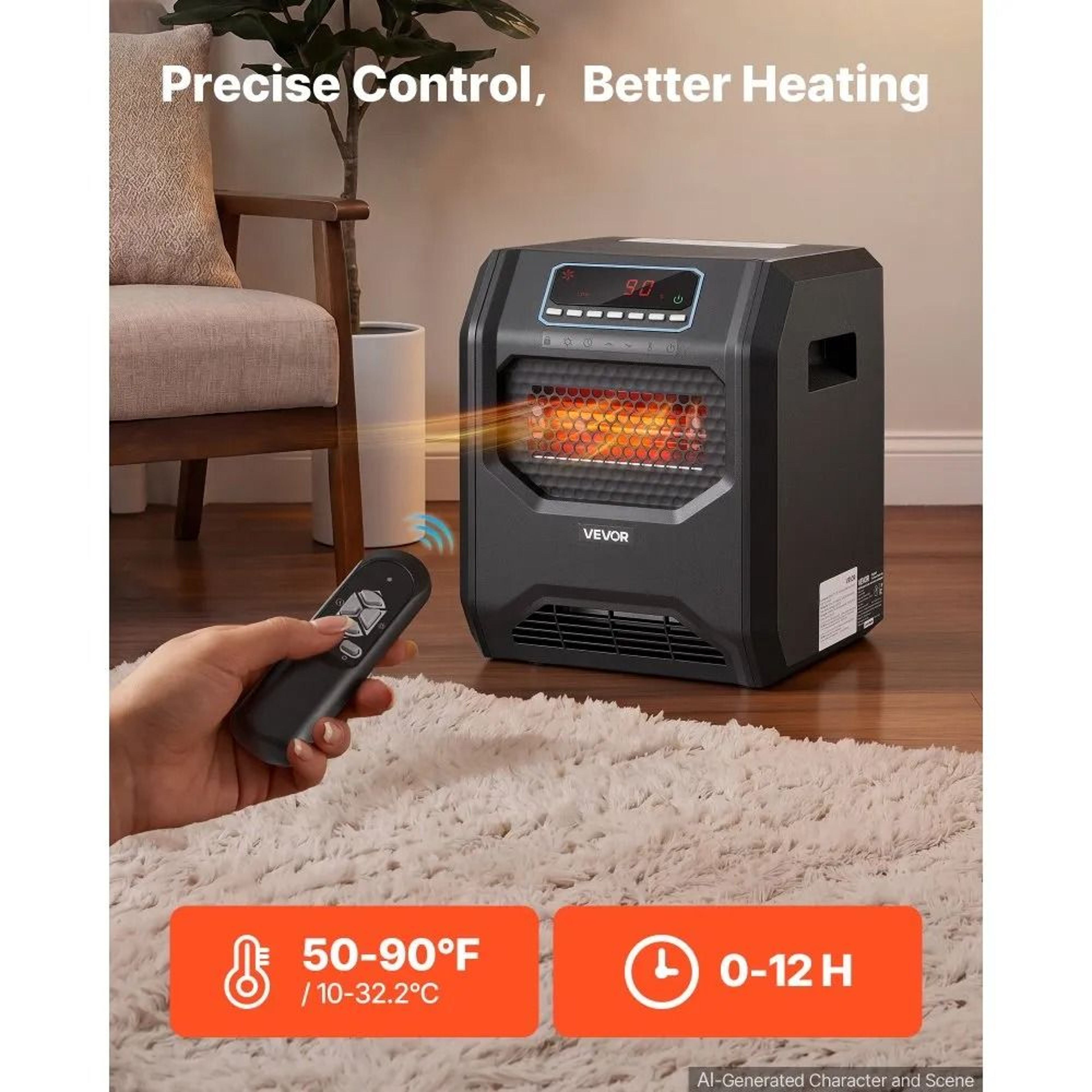 1500W Infrared Heater Portable Electric Space Heater With Remote Control 4
