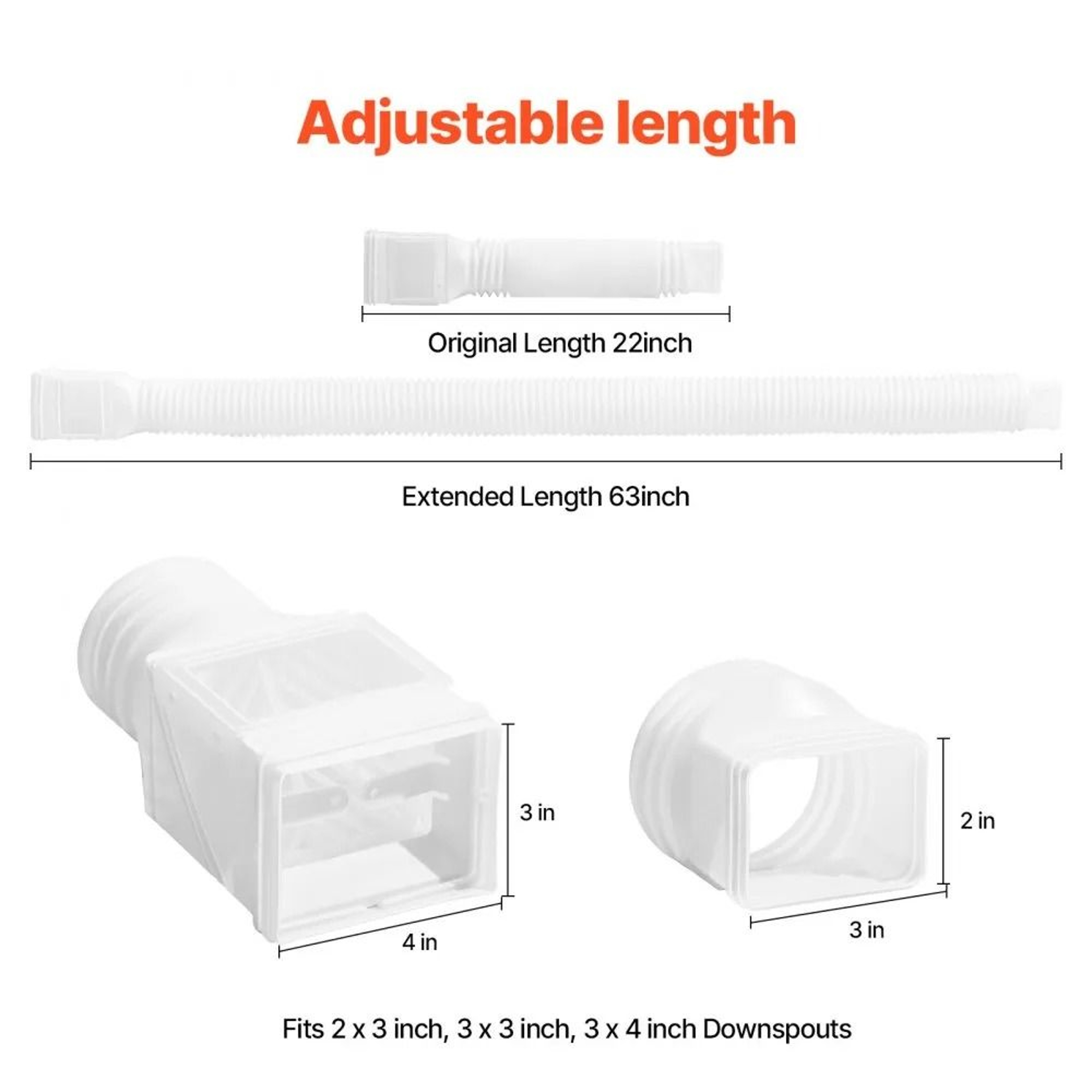 Flexible Rain Gutter Downspout Extension 63 Inch Extendable Drainage Pipe With Adapters For Water F 4