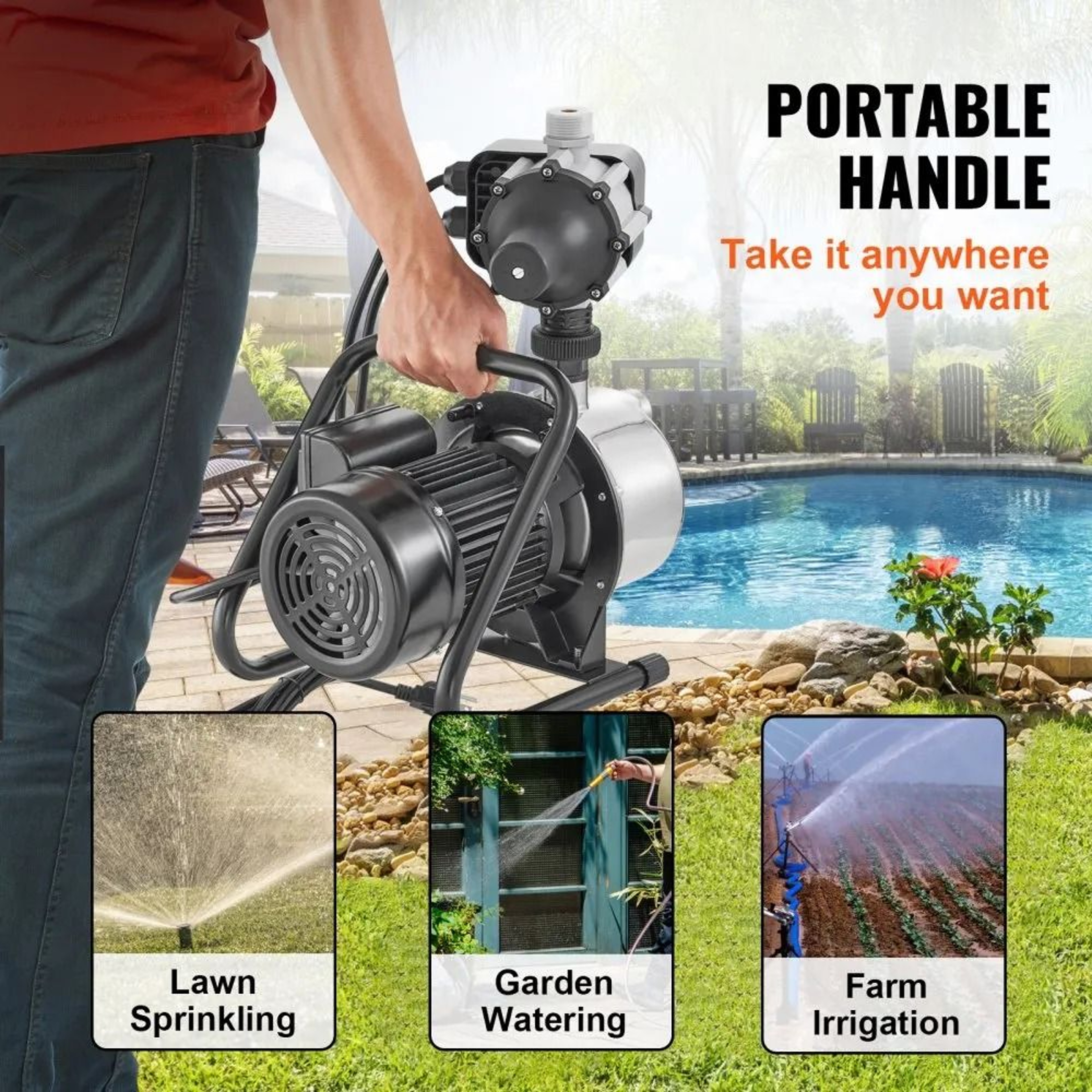 Shallow Well Pump 1HP Stainless Steel Jet Pump With Auto Controller For Garden Irrigation And Water 3