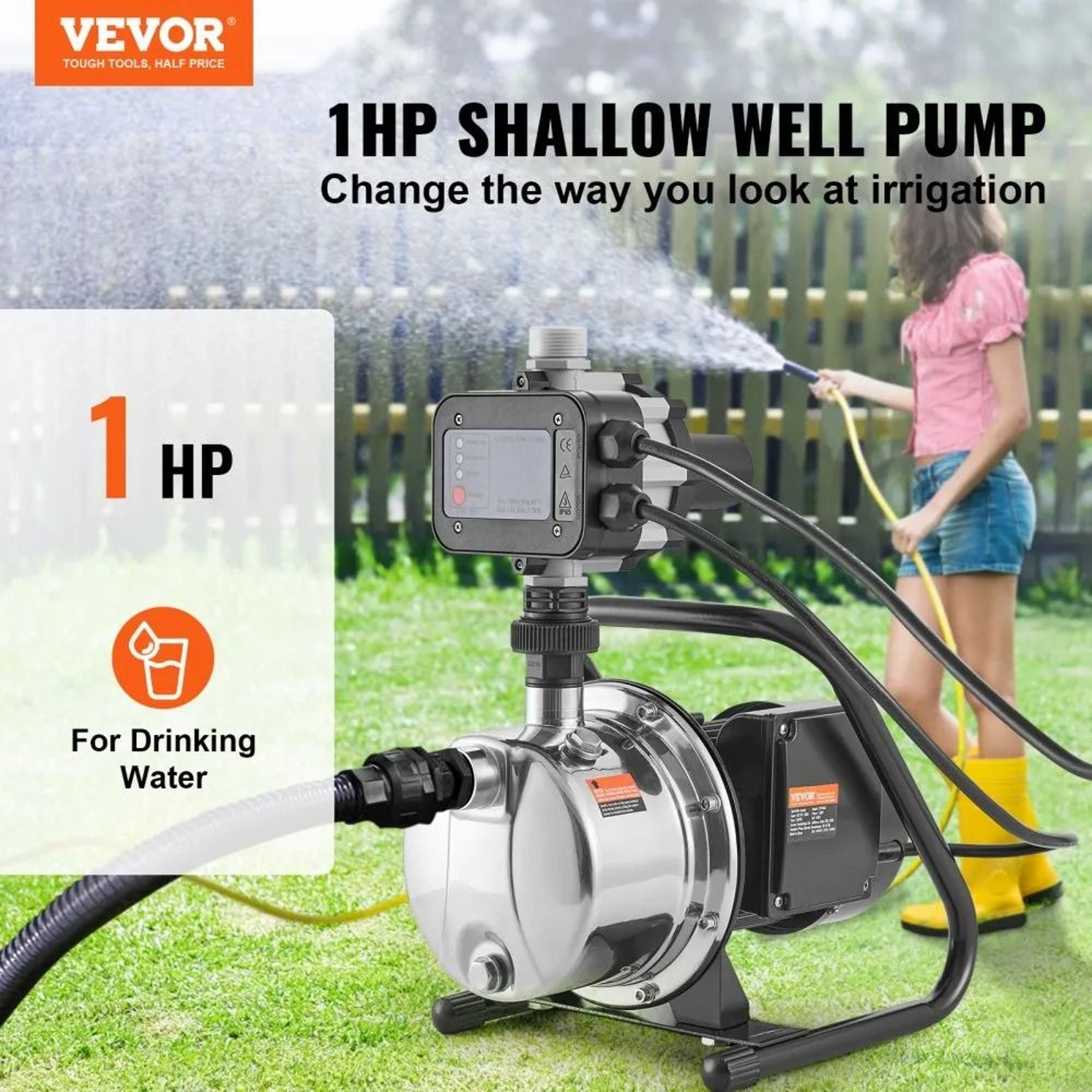 Shallow Well Pump 1HP Stainless Steel Jet Pump With Auto Controller For Garden Irrigation And Water 1