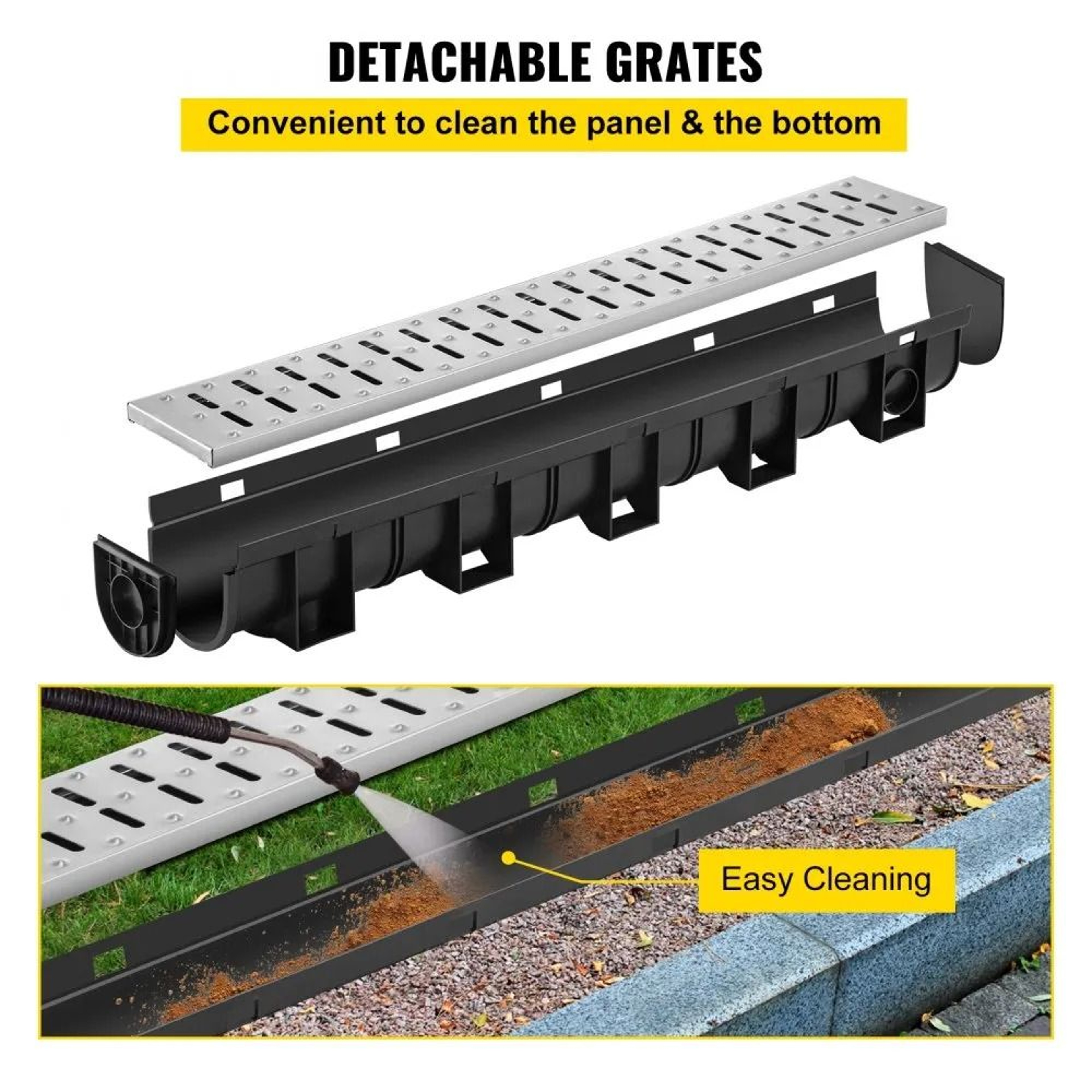 Channel Drain System With Steel Grate Heavy Duty Trench Drain For Driveways And Gardens 1