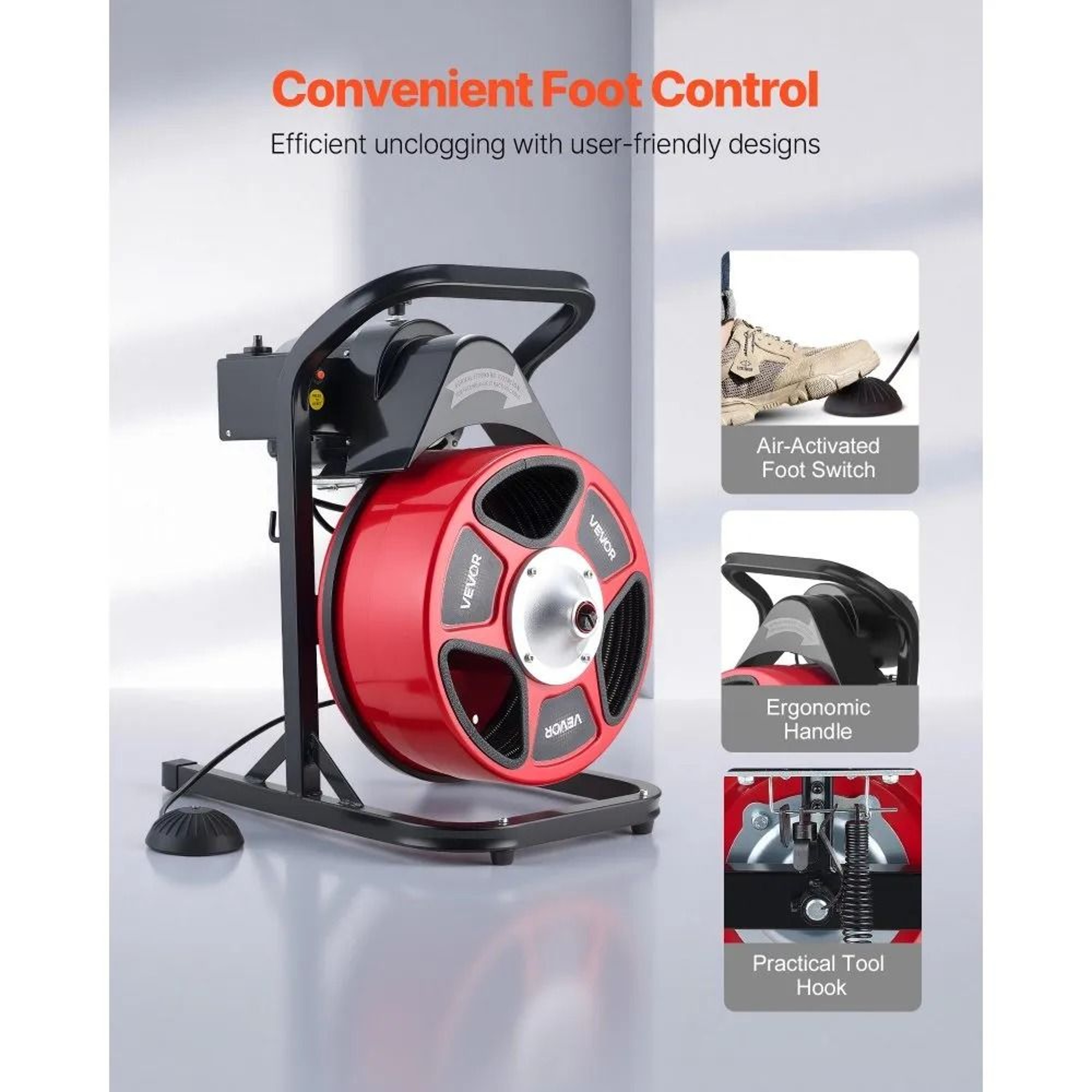 50FT Drain Cleaner Machine Heavy Duty Sewer Snake Auger With Cutters 4