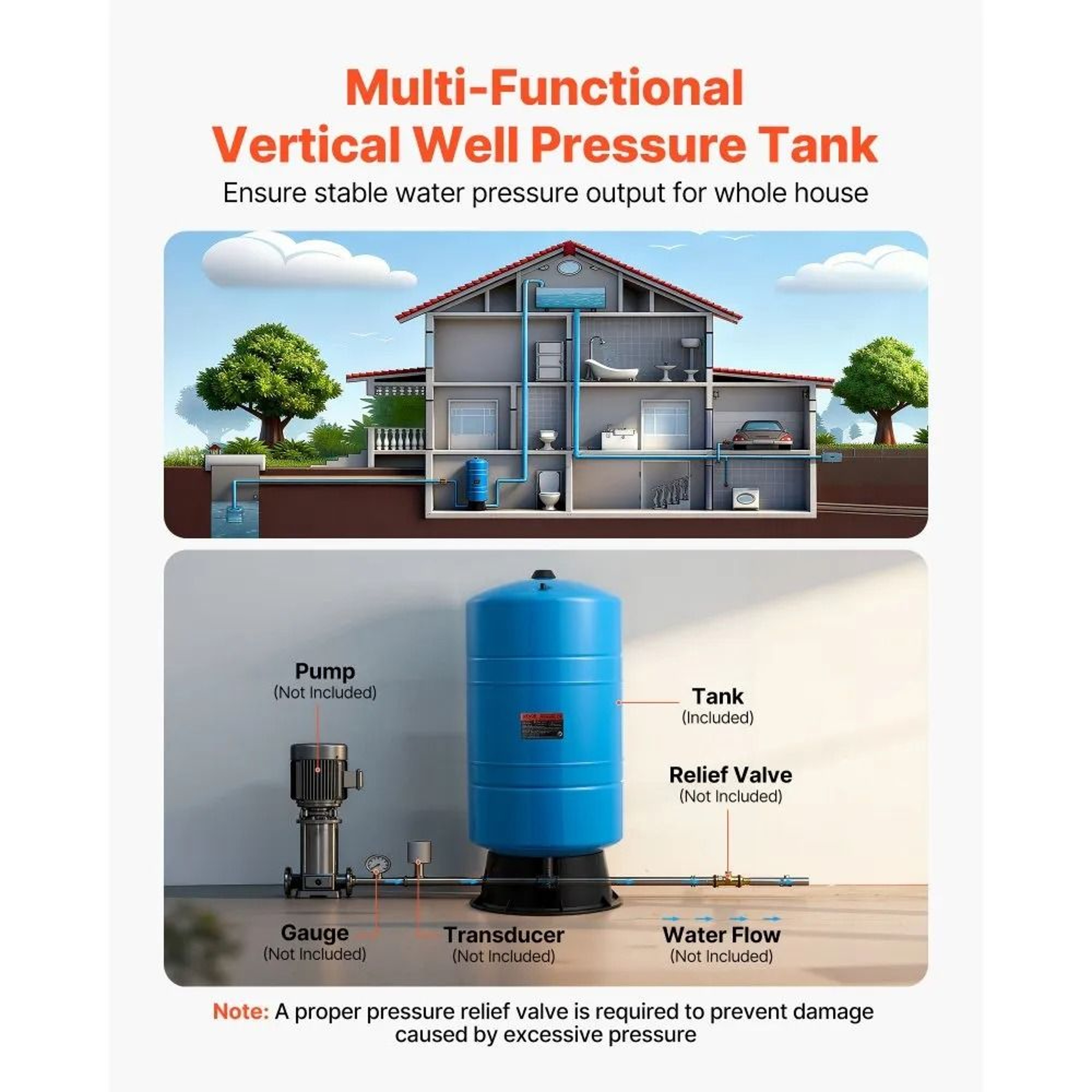 20 Gallon Vertical Well Pressure Tank Pre Charged Water Storage Tank For Well Pump Systems 3