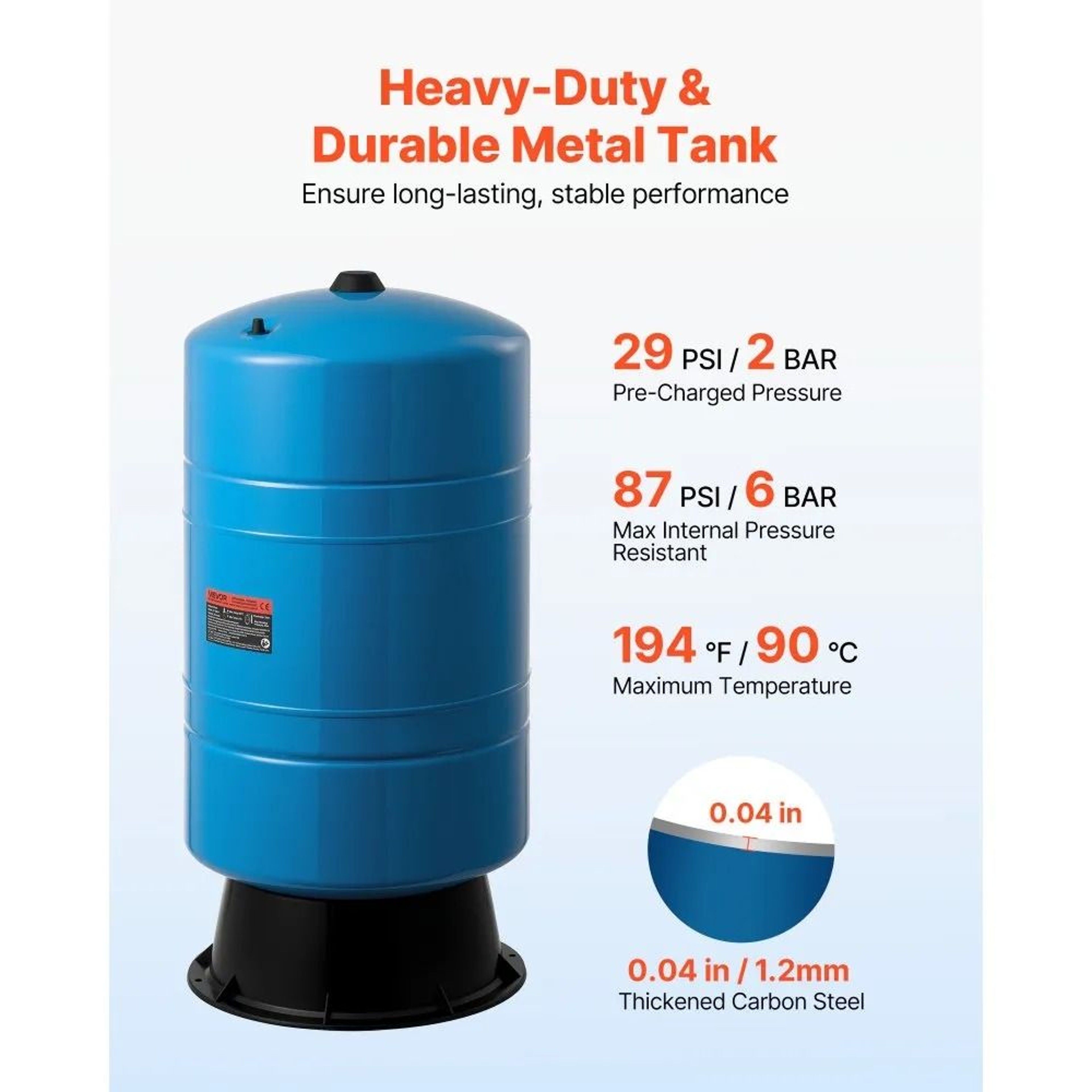 20 Gallon Vertical Well Pressure Tank Pre Charged Water Storage Tank For Well Pump Systems 5