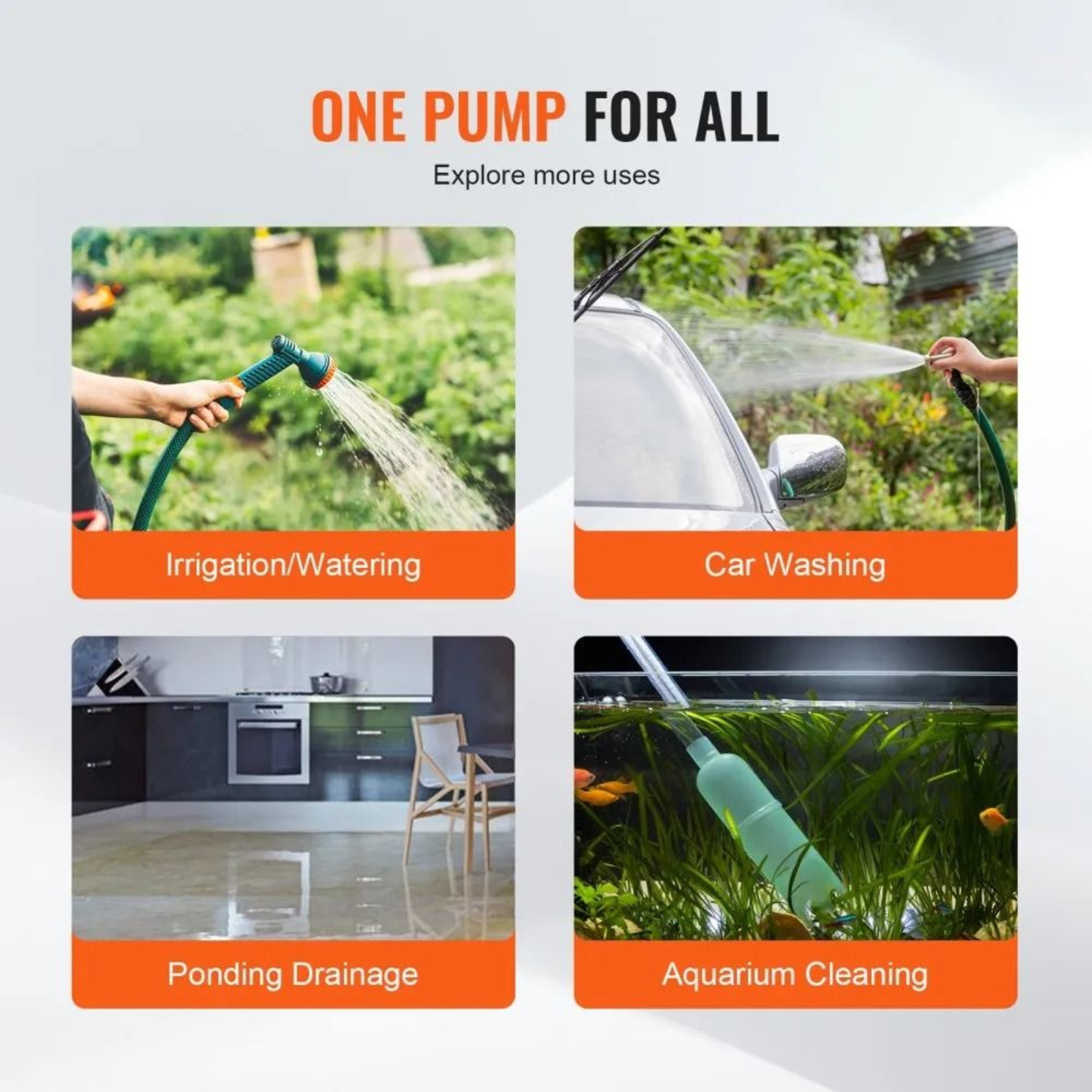 12V DC Water Transfer Pump 360 GPH Portable Utility Pump With Suction Hose Kit 7