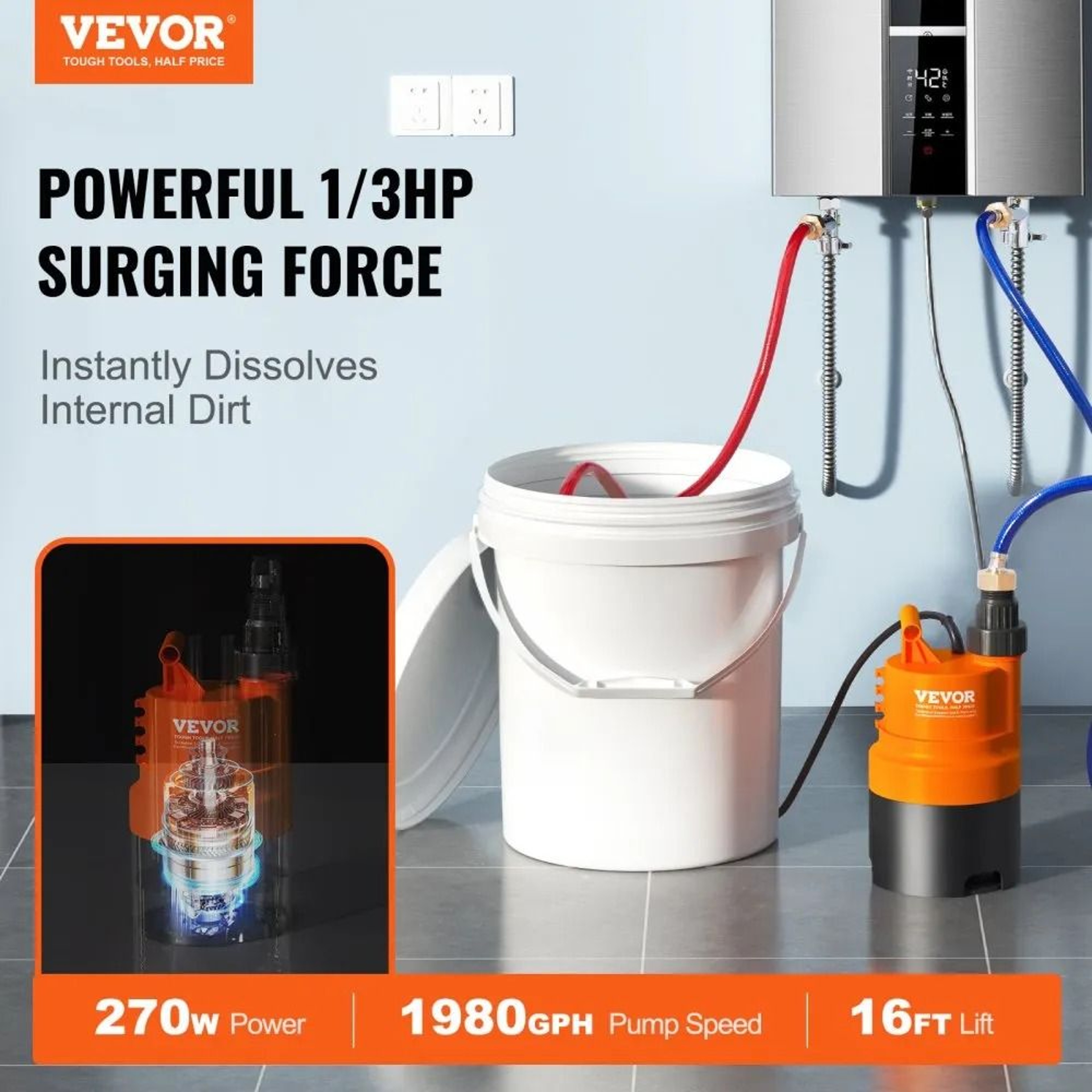 Tankless Water Heater Flush Kit With Pump 5 Gallon Bucket And Descaling Accessories 2