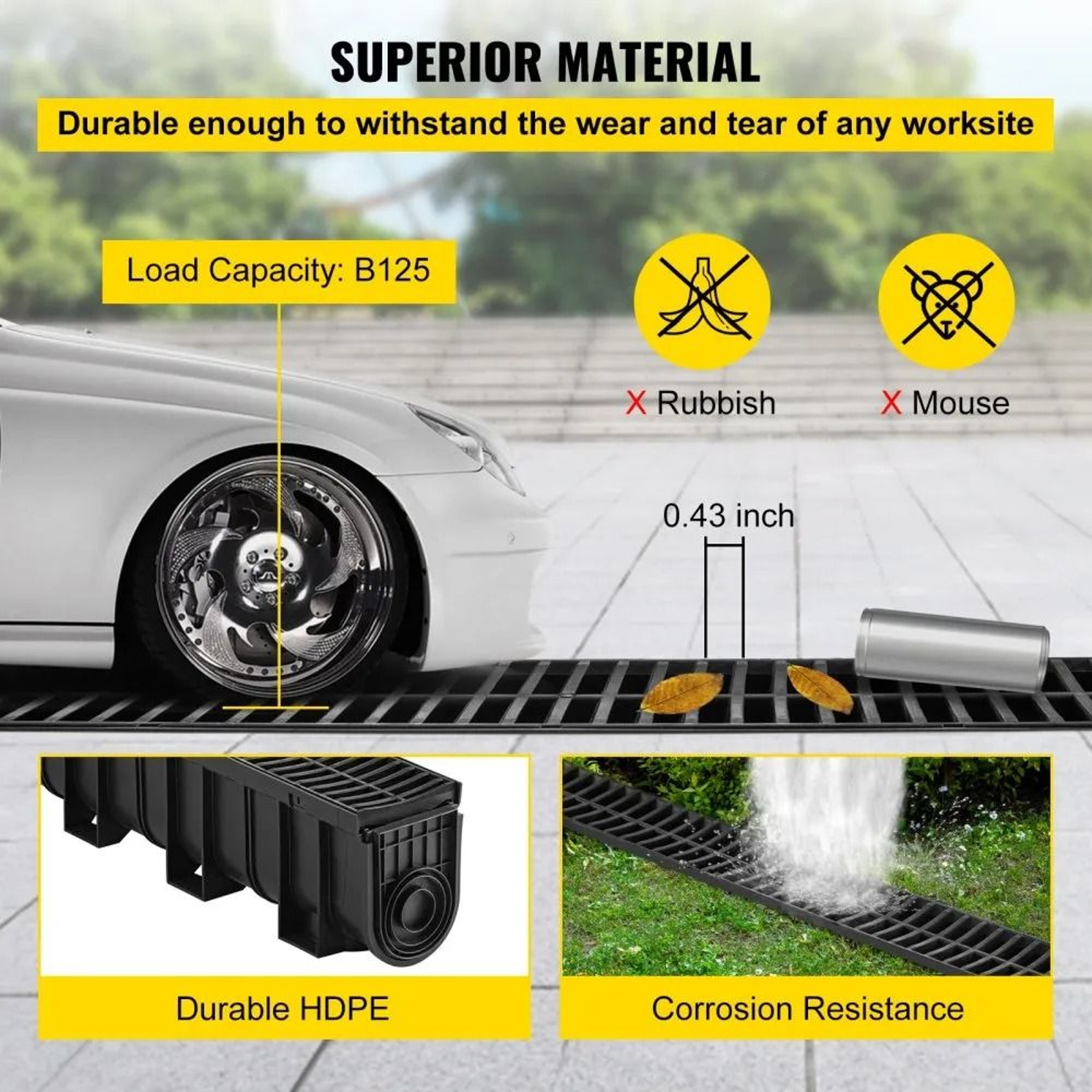 Trench Drain System With Plastic Grate 5 Pack 39 Inch Channel Drain For Driveways Gardens And Garag 2