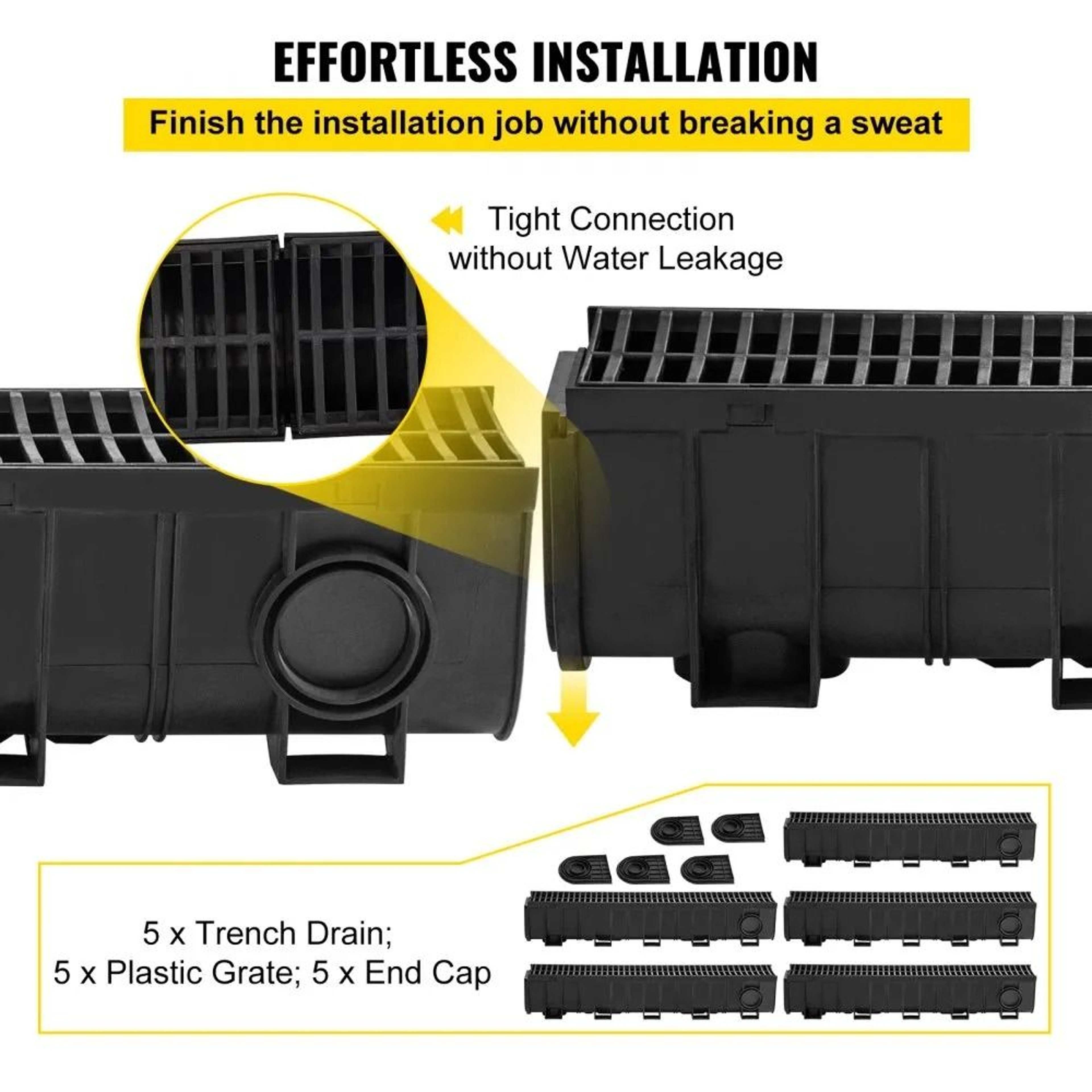 Trench Drain System With Plastic Grate 5 Pack 39 Inch Channel Drain For Driveways Gardens And Garag 5