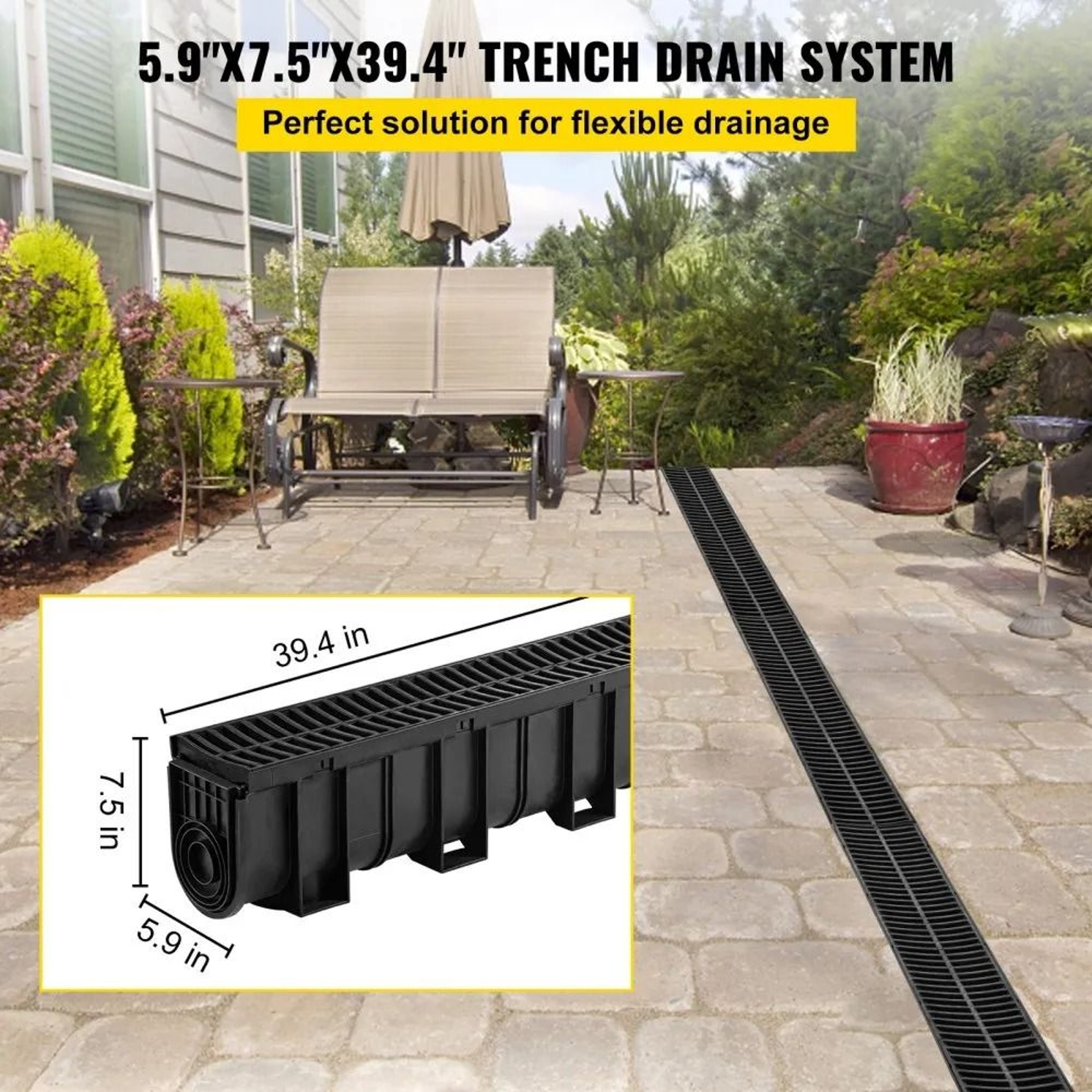 Trench Drain System With Plastic Grate 4 Pack HDPE Channel Drain For Driveways Gardens And Garages 1
