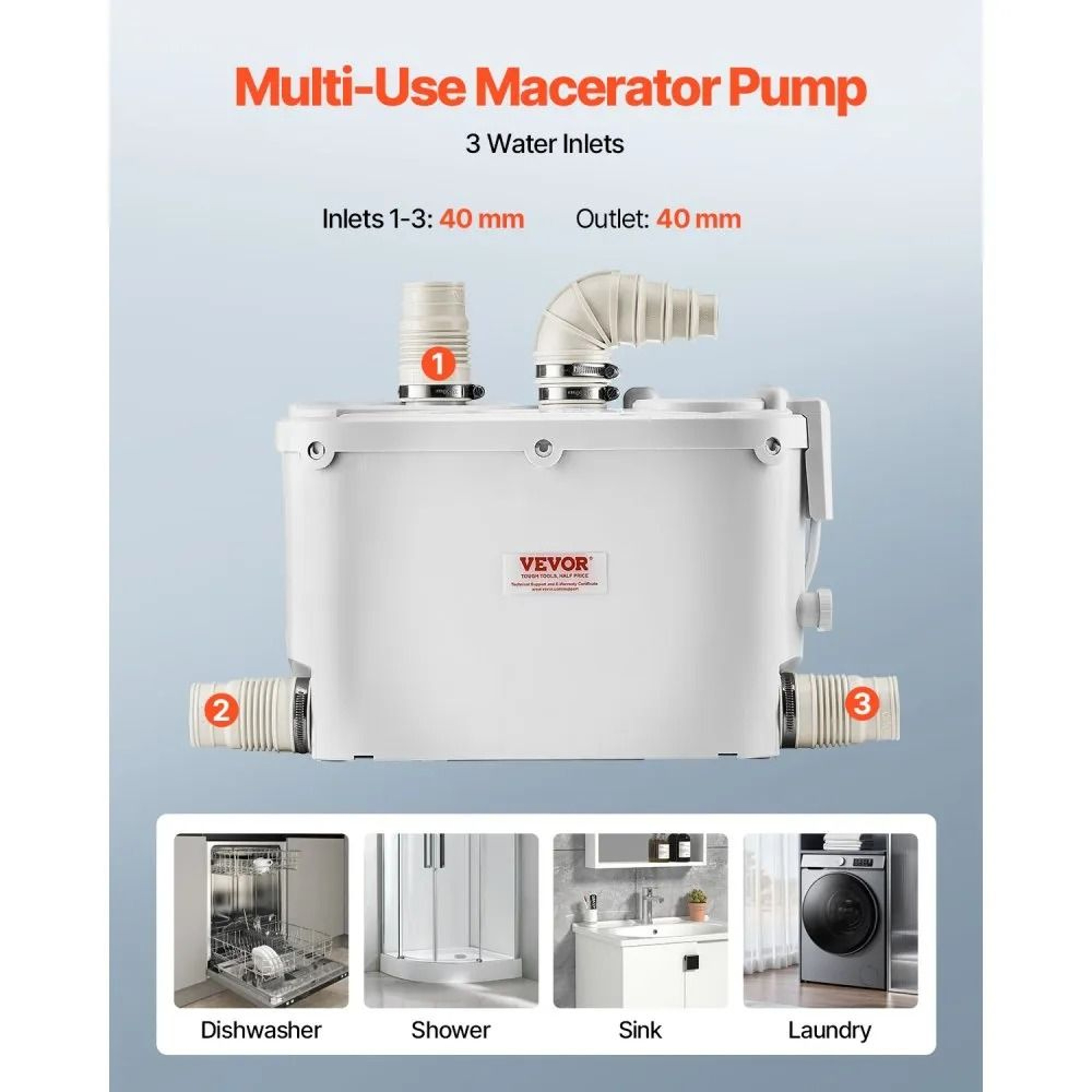 High Power Macerator Pump 500W 29 GPM Upflush Sewage Pump For Toilet Sink Shower And Laundry 2