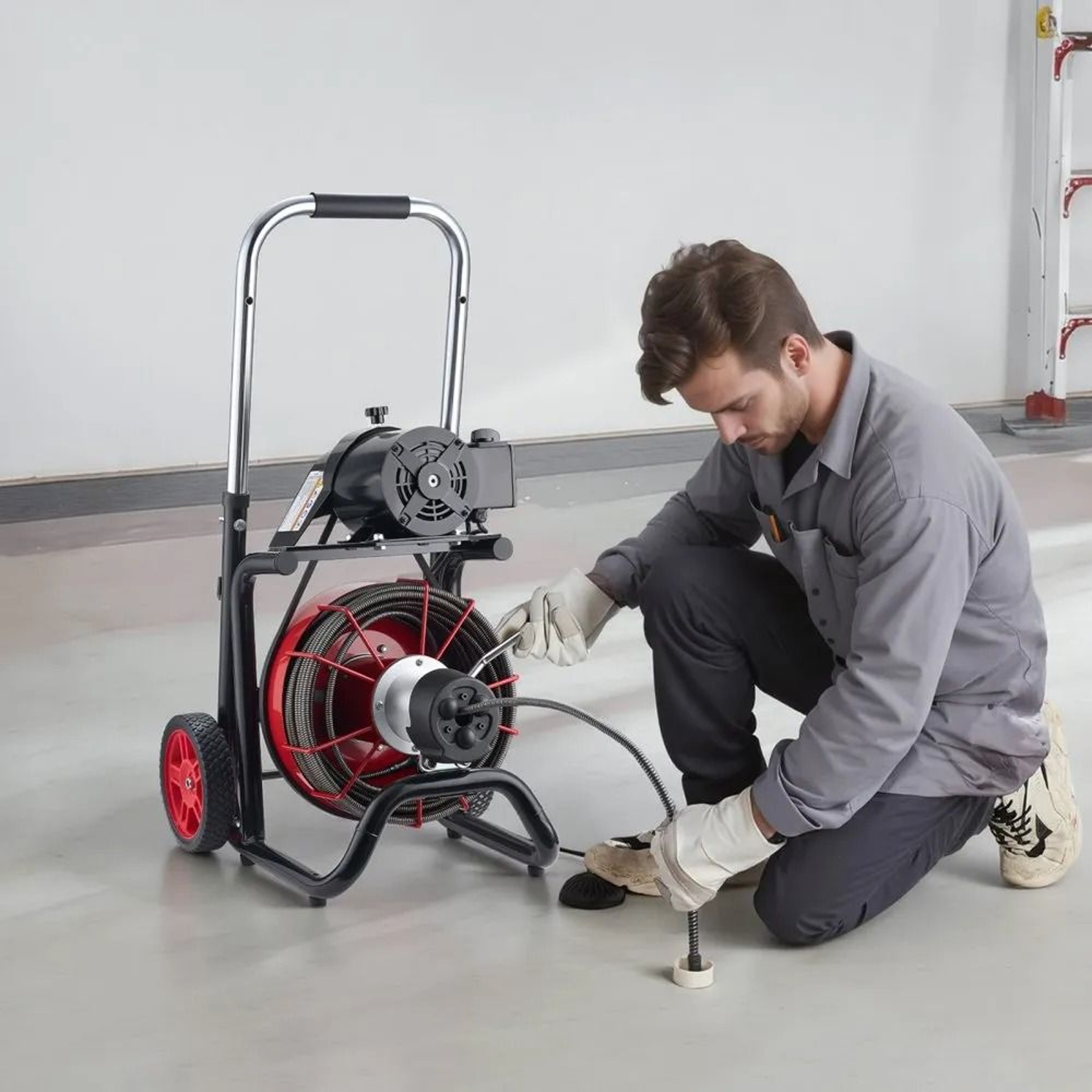 Drain Cleaner Machine 100 FT Auto Feed Sewer Snake Auger With 8 Cutters 6