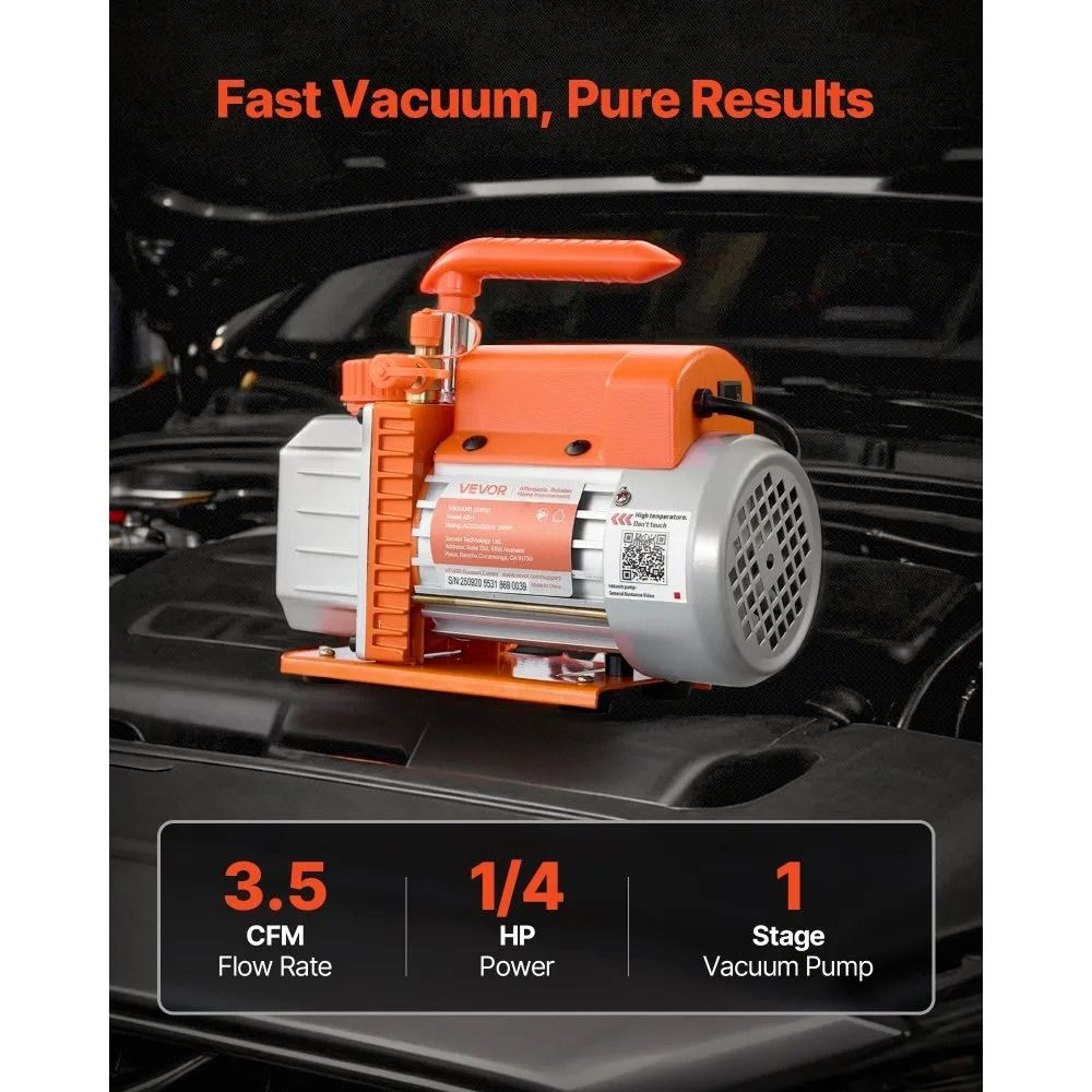 35 CFM Vacuum Pump 14 HP HVAC AC Refrigerant Rotary Vane Pump With Oil Included 2