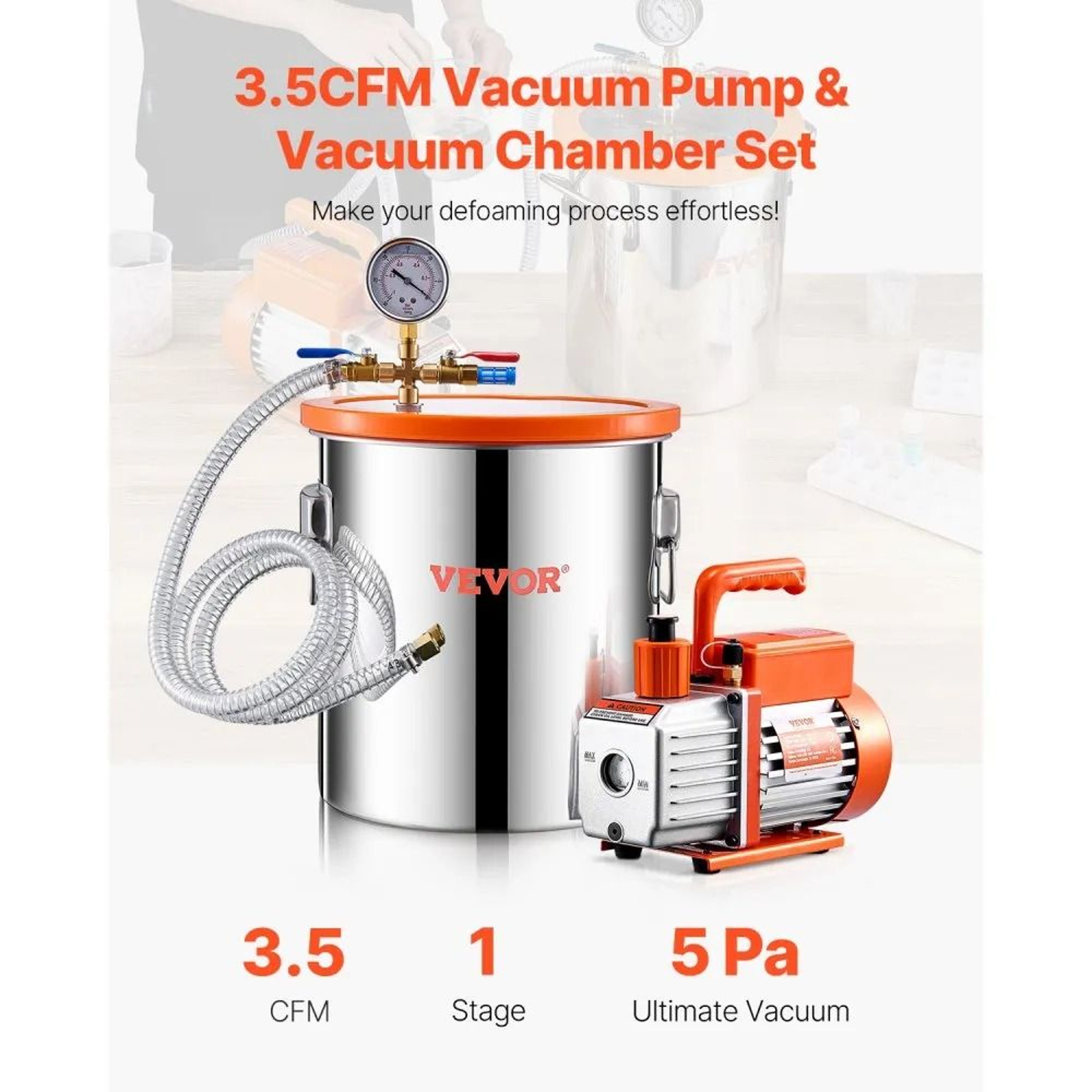 5 Gallon Vacuum Chamber And 35 CFM Pump Kit For Resin Degassing And Silicone Bubble Removal 1