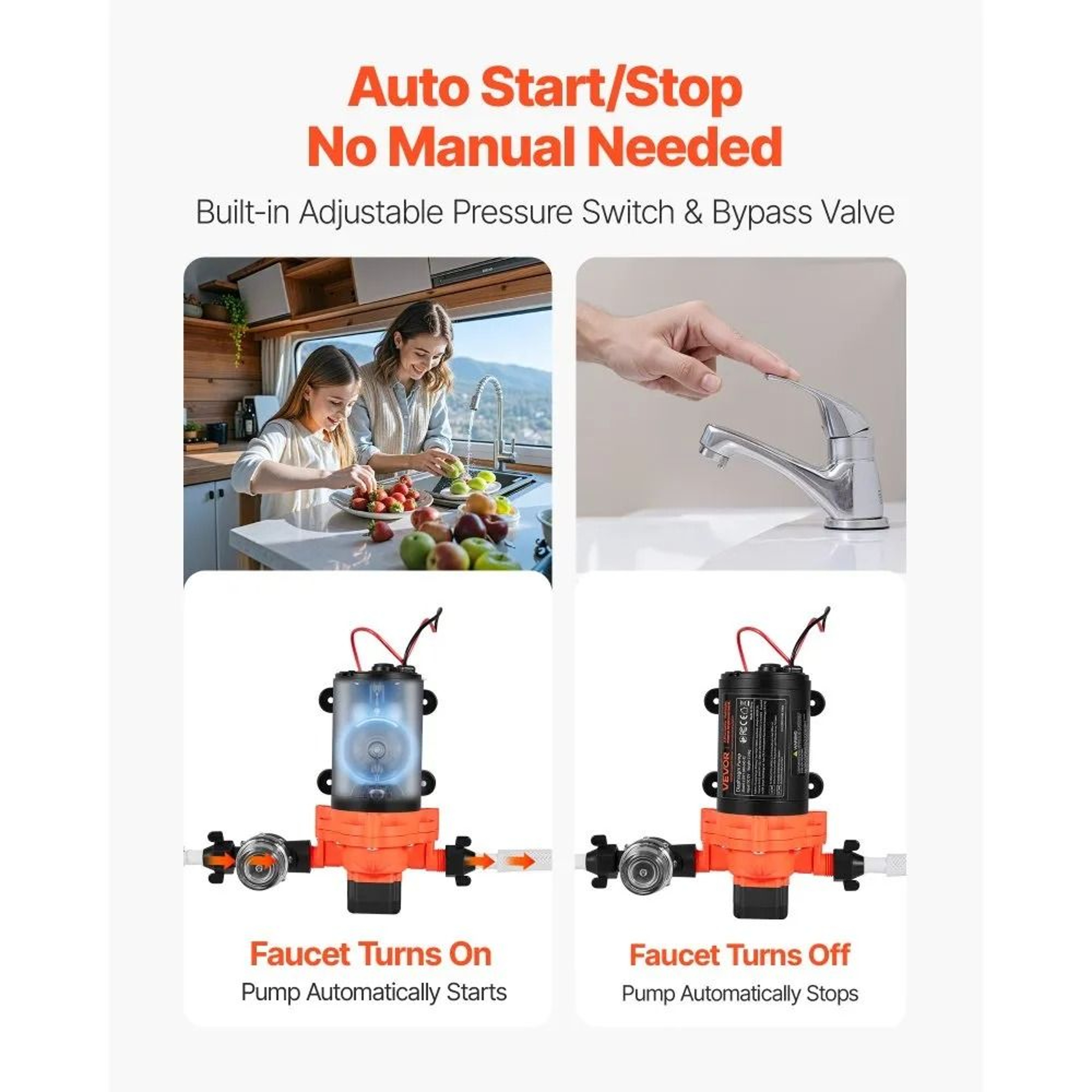 12V RV Water Pump 4 GPM Self Priming Diaphragm Pump With Automatic Pressure Switch 5