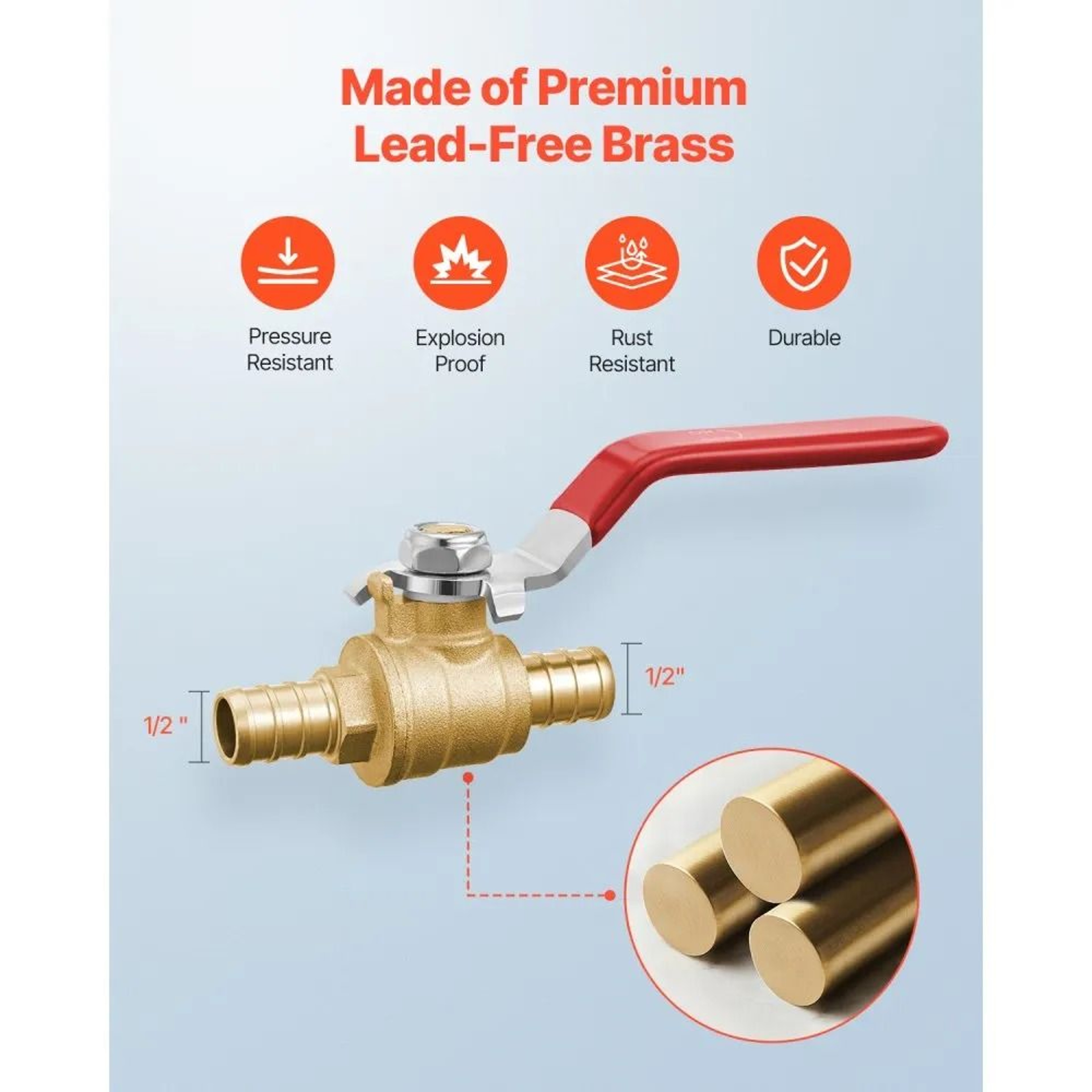 12 In PEX Brass Ball Valve 10 Pack Full Port Quarter Turn Water Shut Off Valves 1
