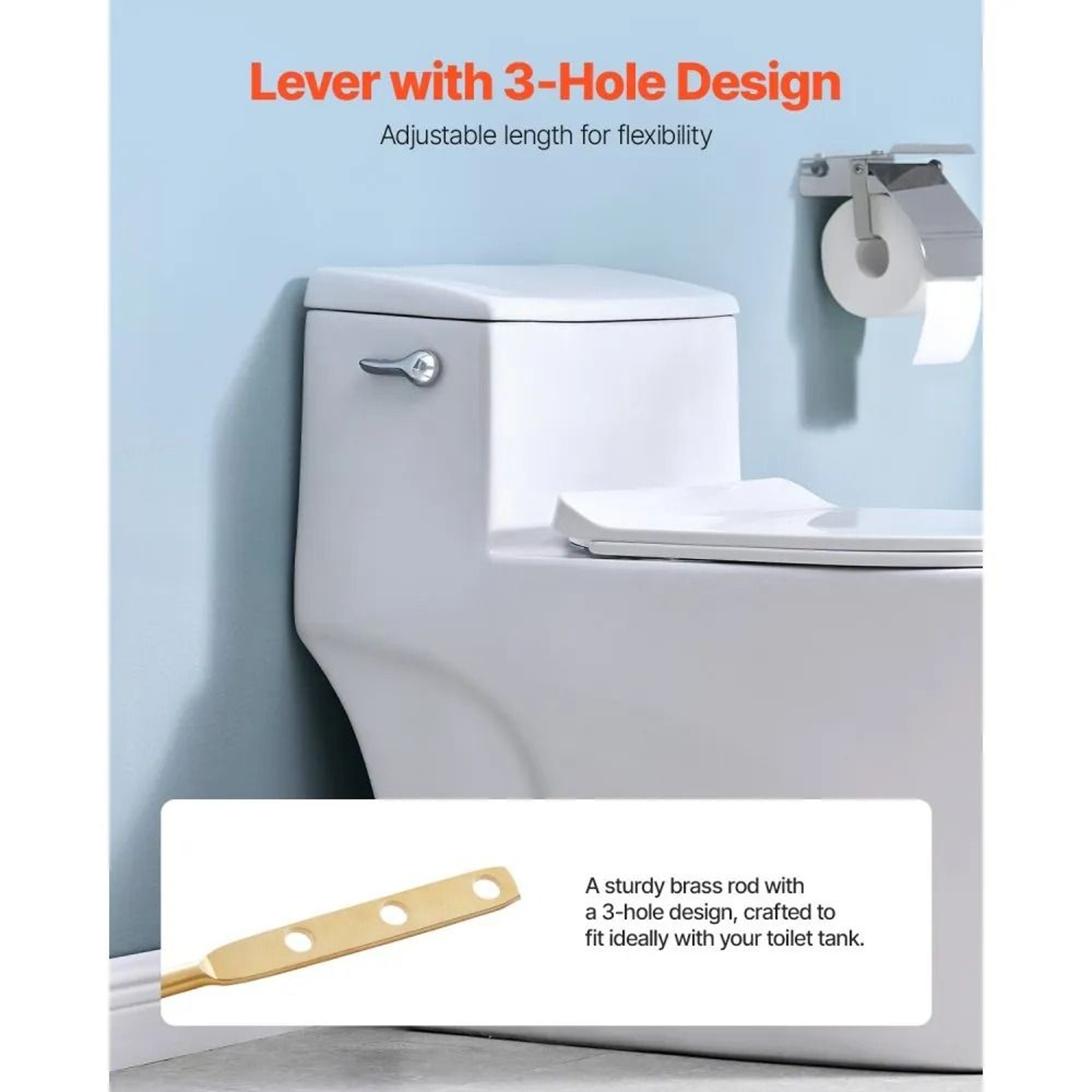 Universal Toilet Handle Replacement Kit Chrome Side Mount Flush Lever With Stainless Steel Chain 5