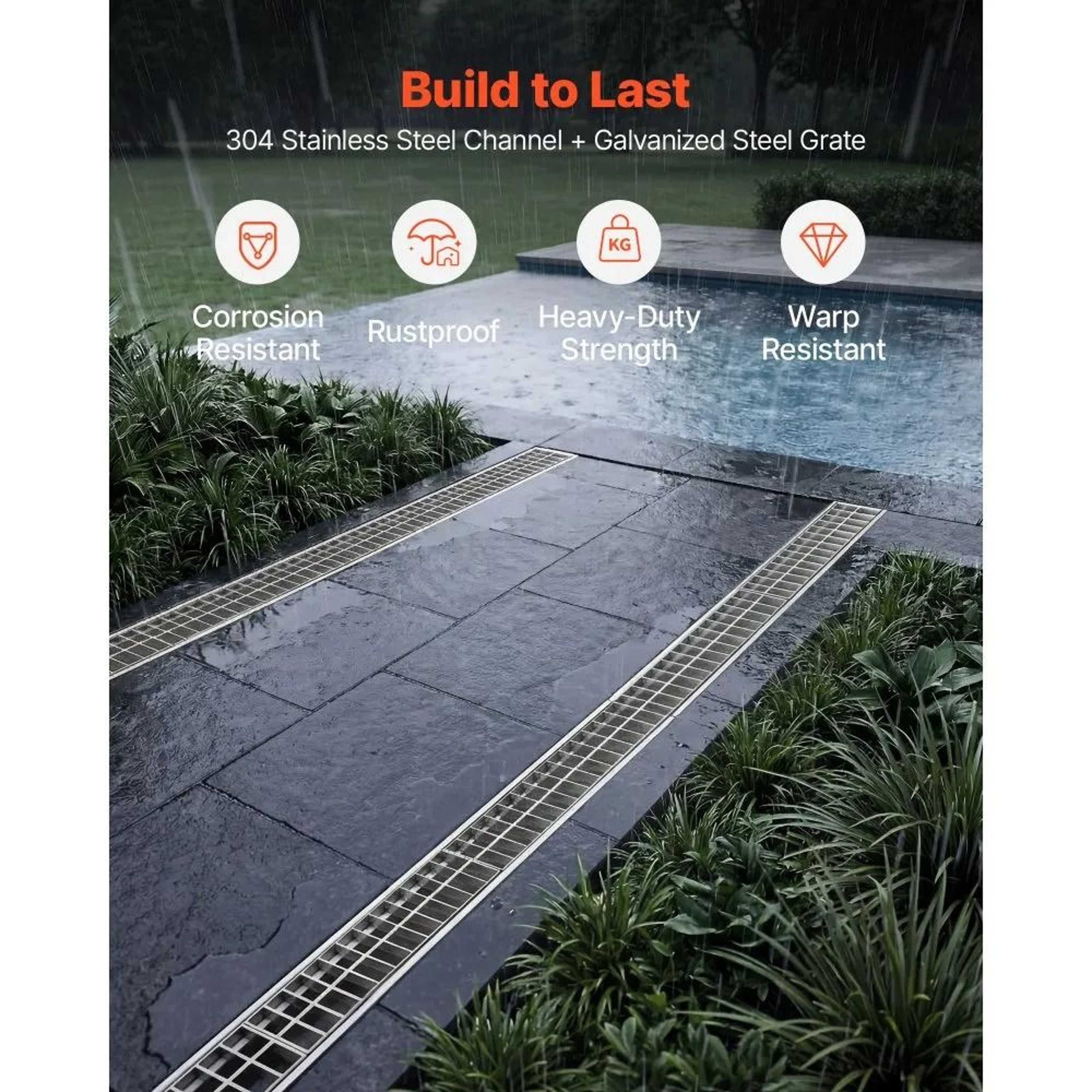 Trench Drain 393 Inch Stainless Steel Linear Channel Drain With Steel Grate For Driveway Patio Pool 2
