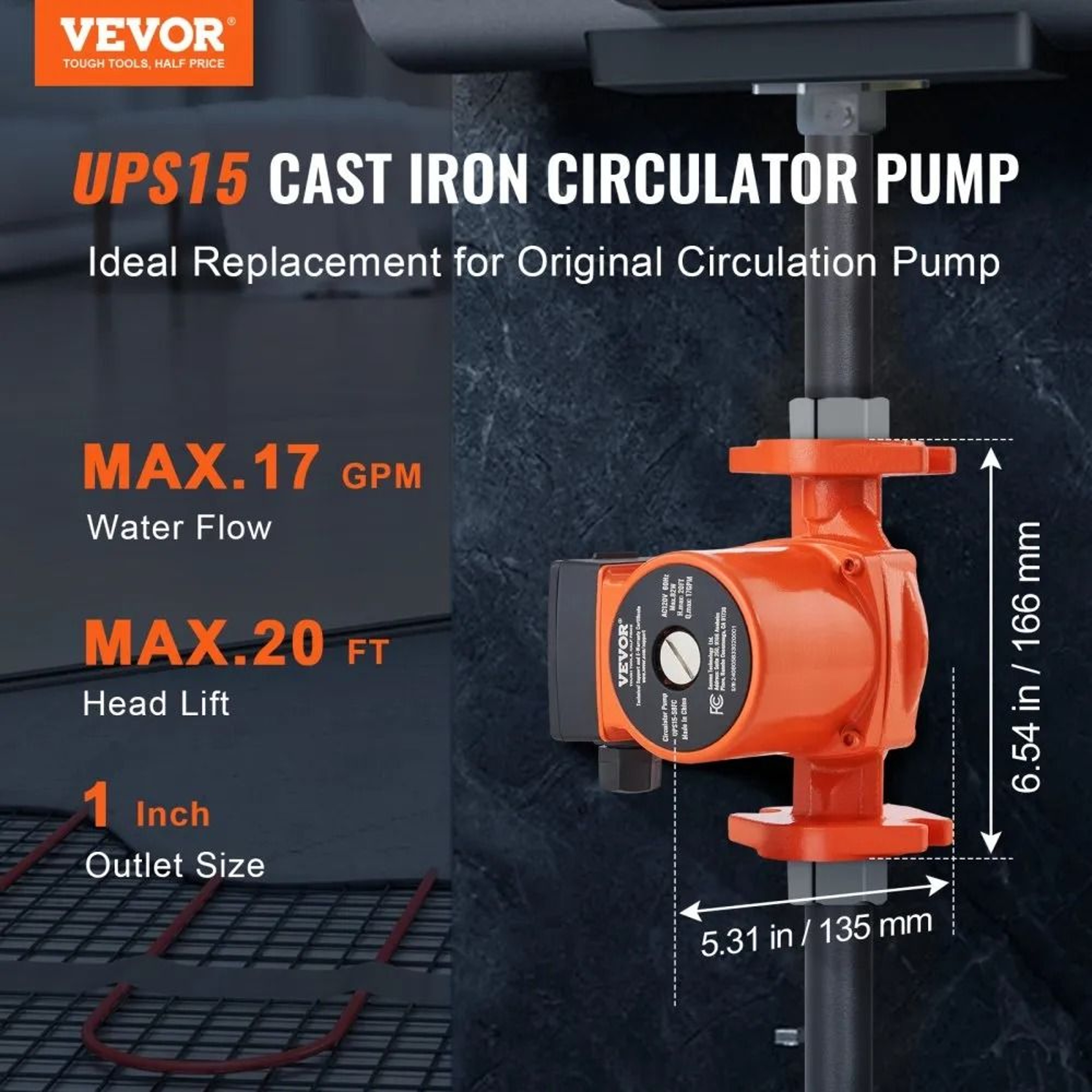 UPS1558FC Hot Water Recirculating Pump 110V 17 GPM 3 Speed Quiet Circulator Pump 2