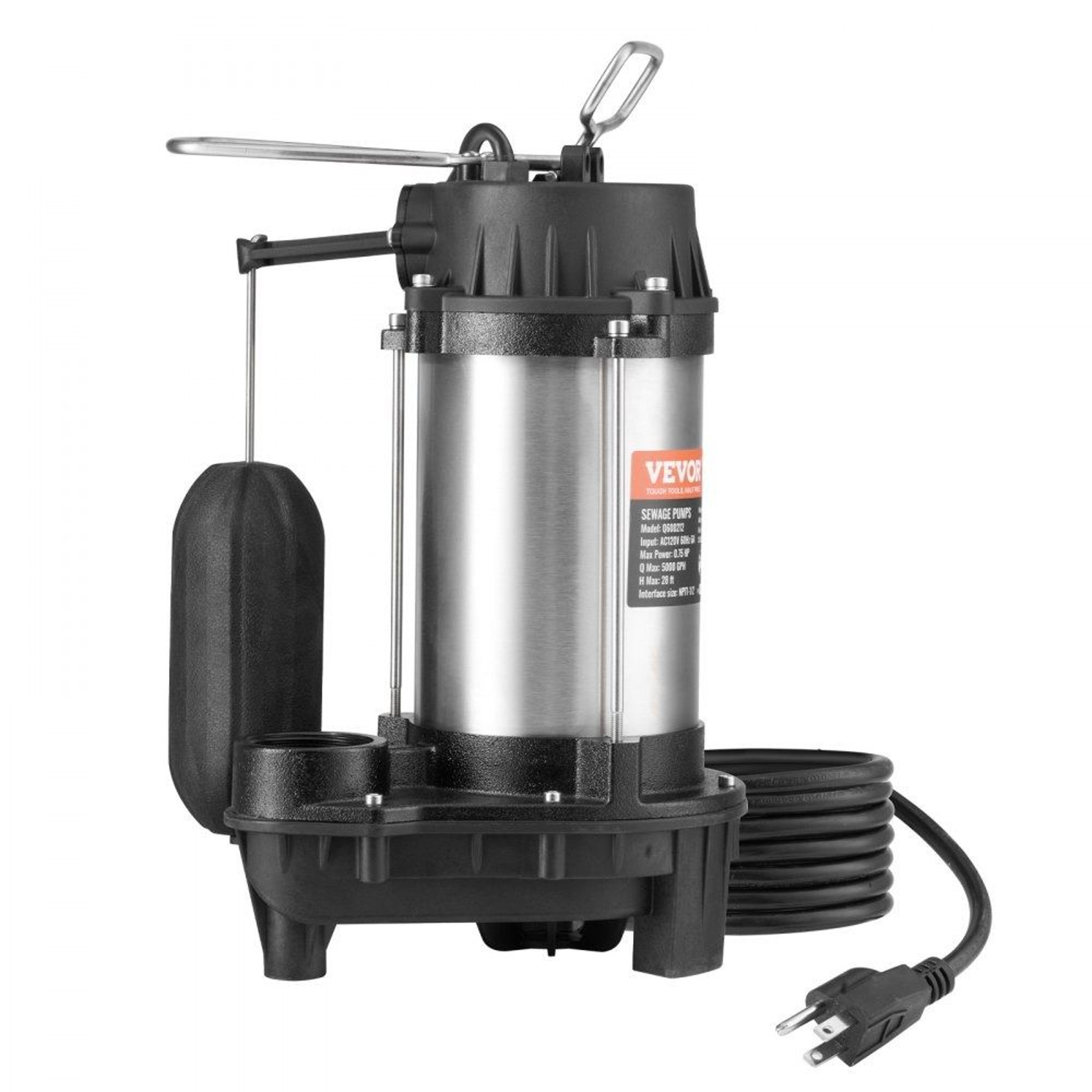 075HP Submersible Sewage Pump 5000 GPH Automatic Drainage Pump With 28 Ft Lift 0