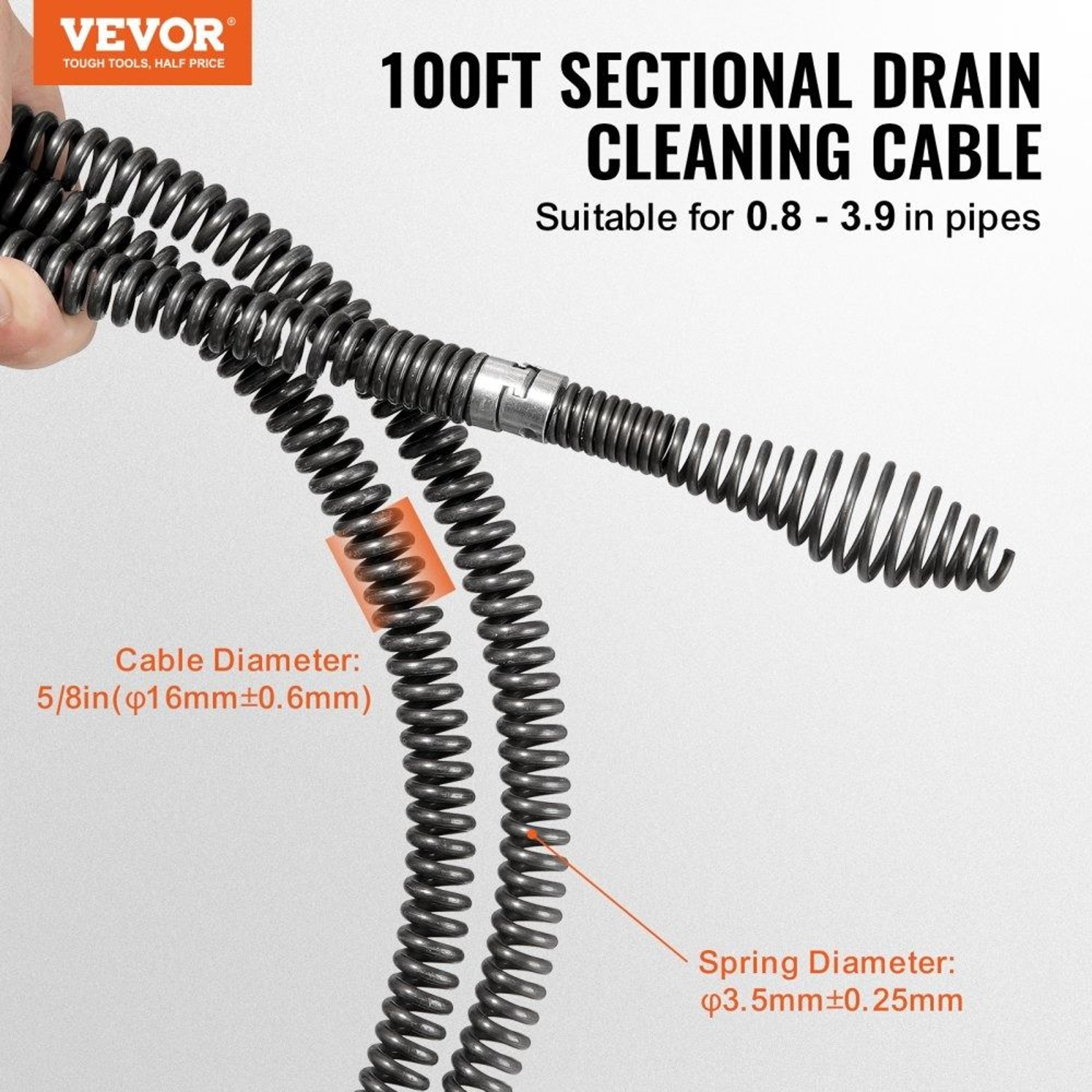 Drain Cleaning Cable 100FT X 58 Inch With 7 Cutters For Professional Pipe Unclogging 1