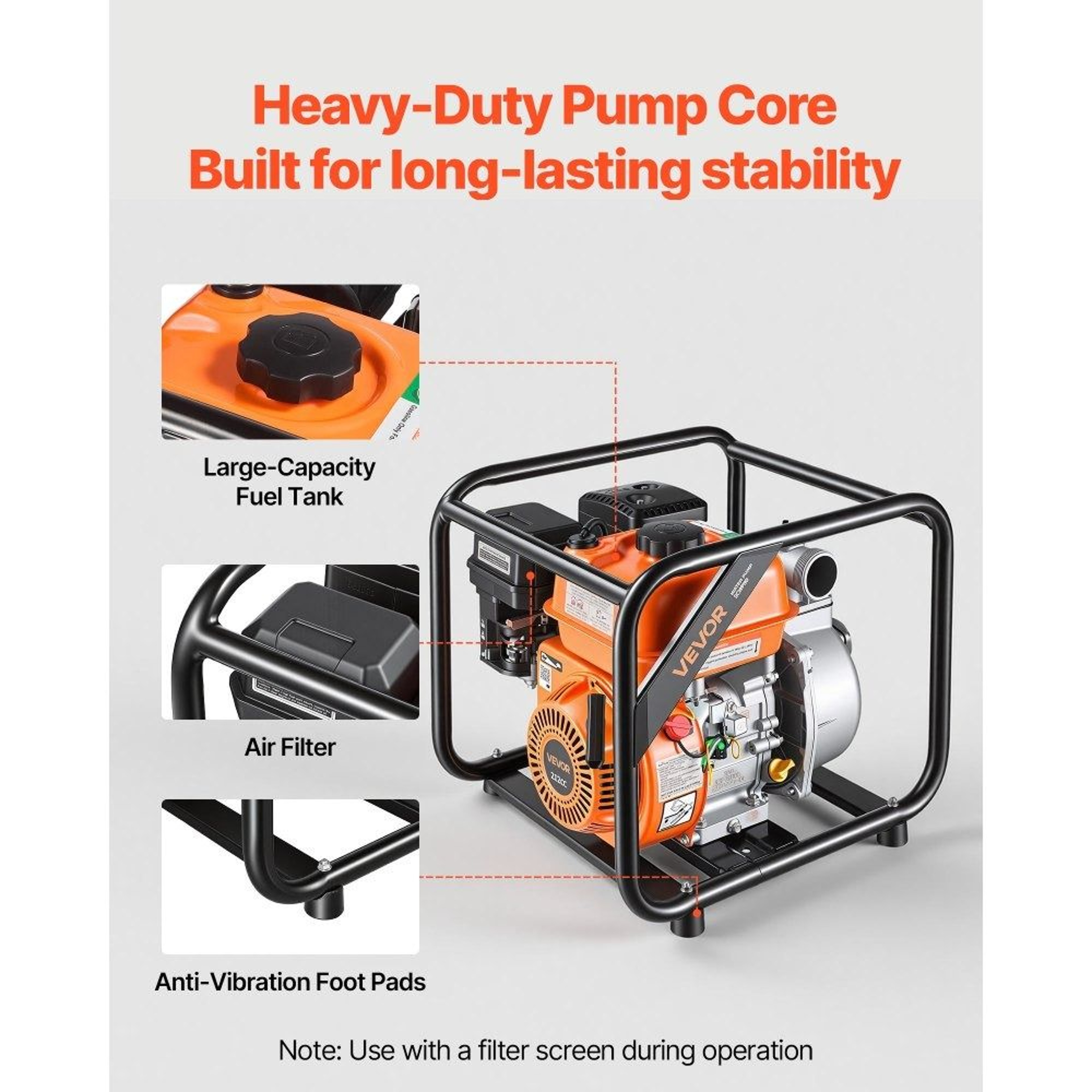 7HP Gas Powered Water Pump 132 GPM Semi Trash Water Transfer Pump 2