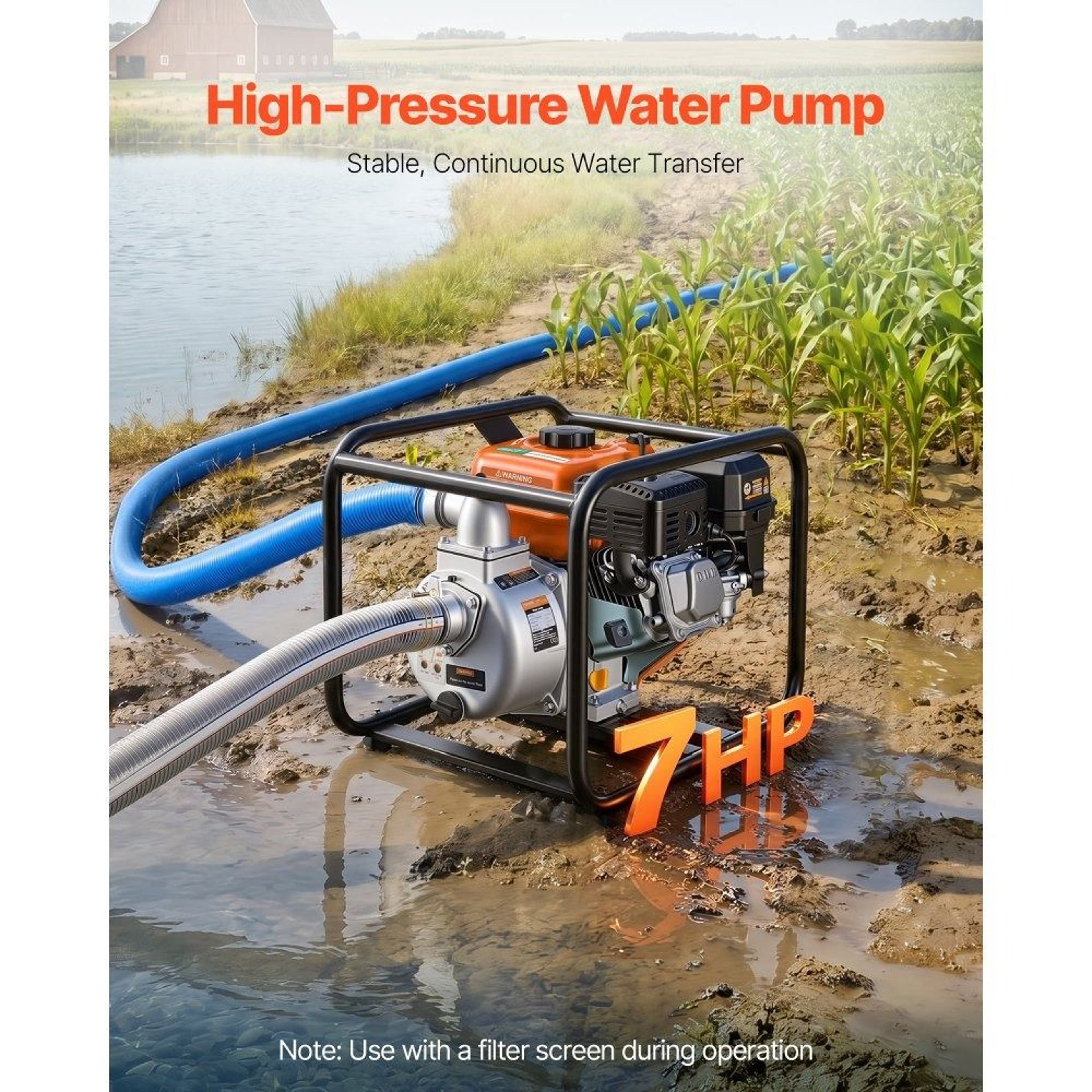 7HP Gas Powered Water Pump 132 GPM Semi Trash Water Transfer Pump 1