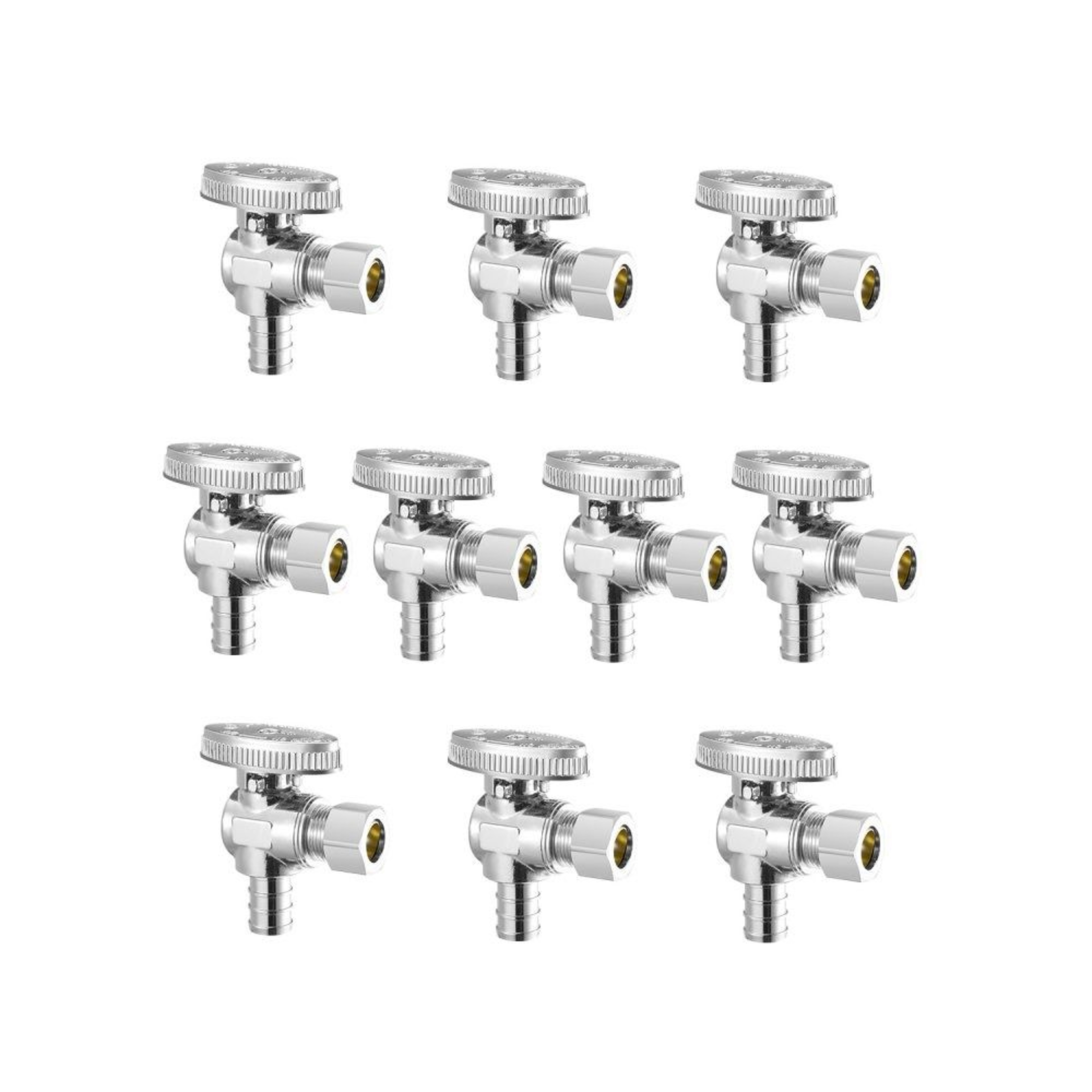 10 Pack Angle Stop Valve 12 PEX X 38 Compression Water Shut Off Valve Chrome Brass 0