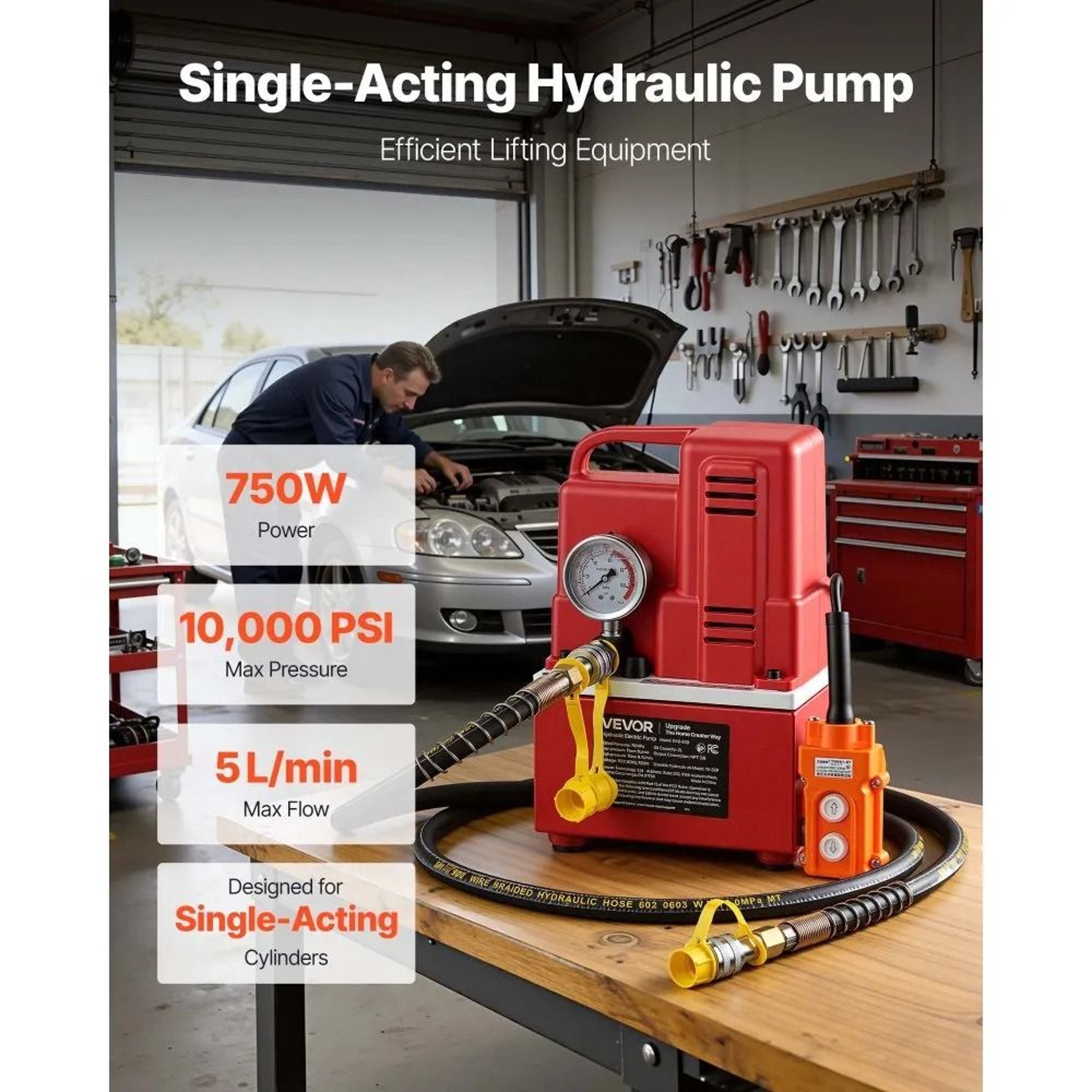 Electric Hydraulic Pump 10000 PSI 750W Single Acting Power Unit 1