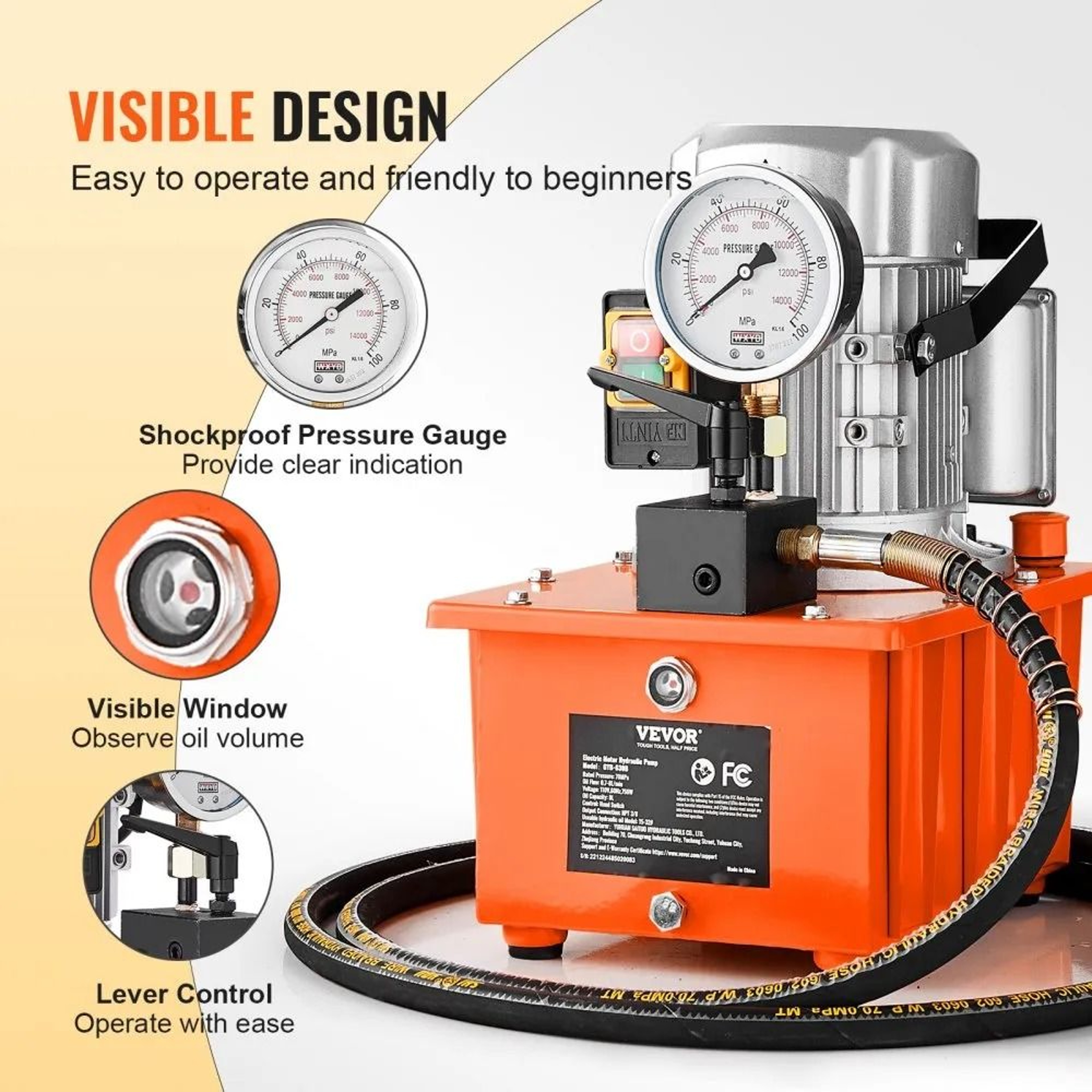 Electric Hydraulic Pump 10000 PSI 750W 110V 8L Single Acting Power Unit 3
