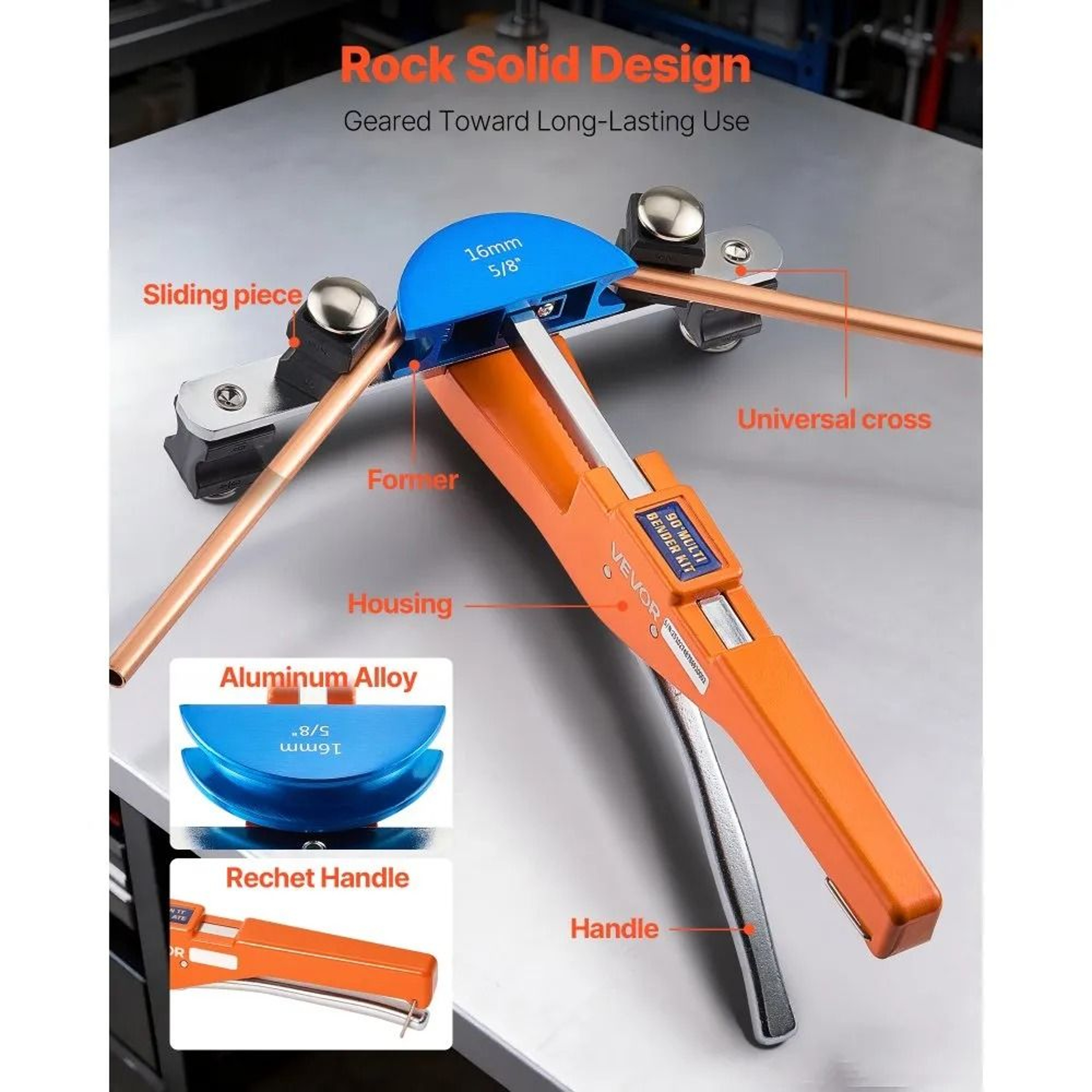 Tubing Bender Kit 14 To 78 Inch Ratcheting Tube Pipe Bender With Aluminum Dies For HVAC Copper Tube 3